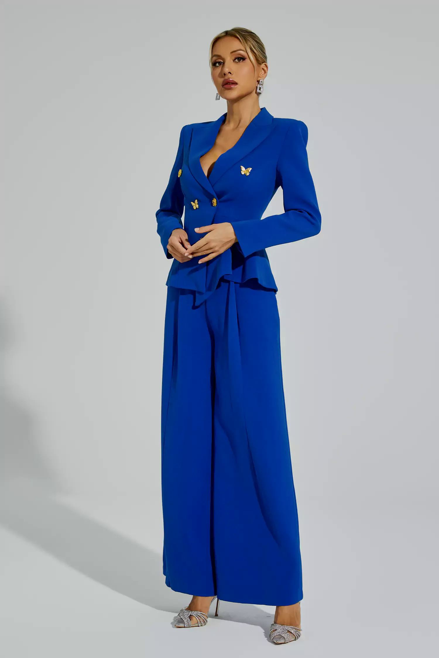 Viola Blue Butterflies Button Blazer Set Viola Blue Butterflies Button Blazer Set