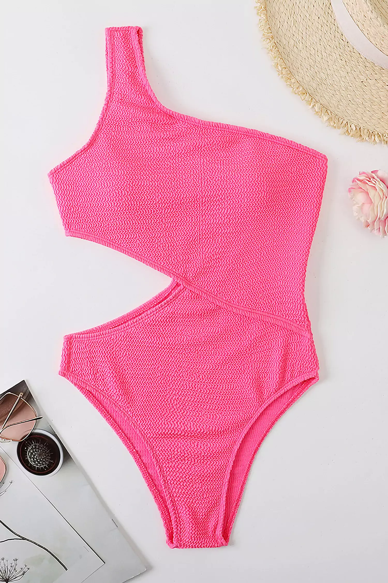 Amaris Pink One Shoulder Cut Our Swimwear Amaris Pink One Shoulder Cut Our Swimwear