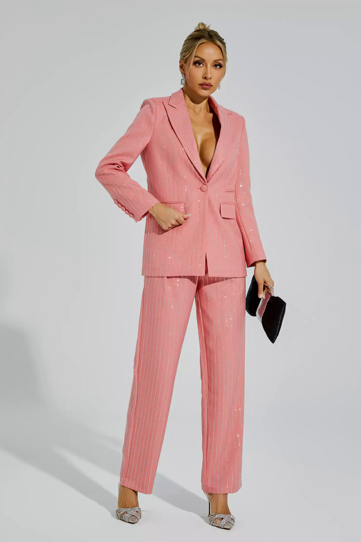 Merlin Pink Vertical Striped Blazer Set