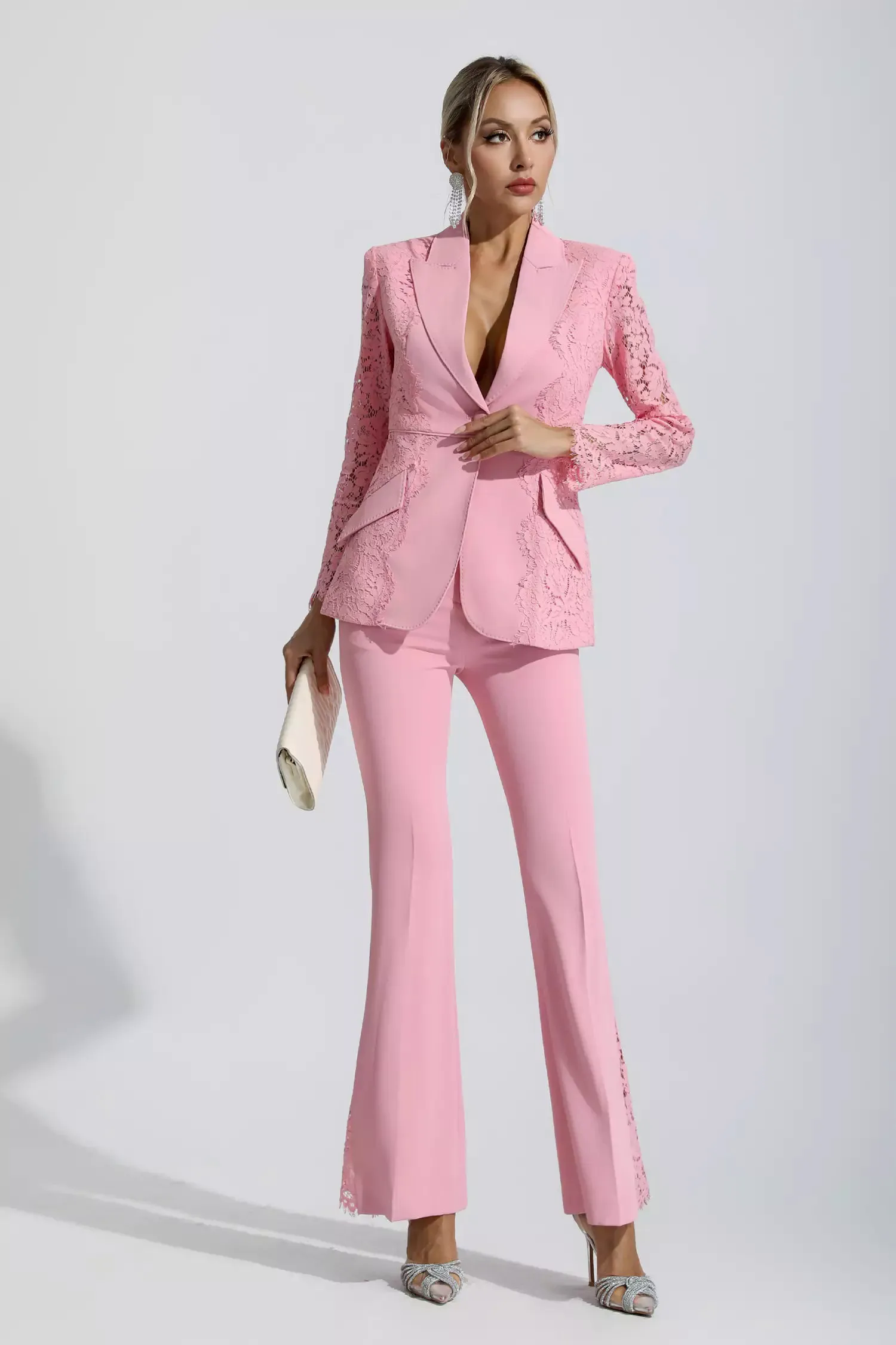 Emory Pink Floral Lace Blazer Set Emory Pink Floral Lace Blazer Set
