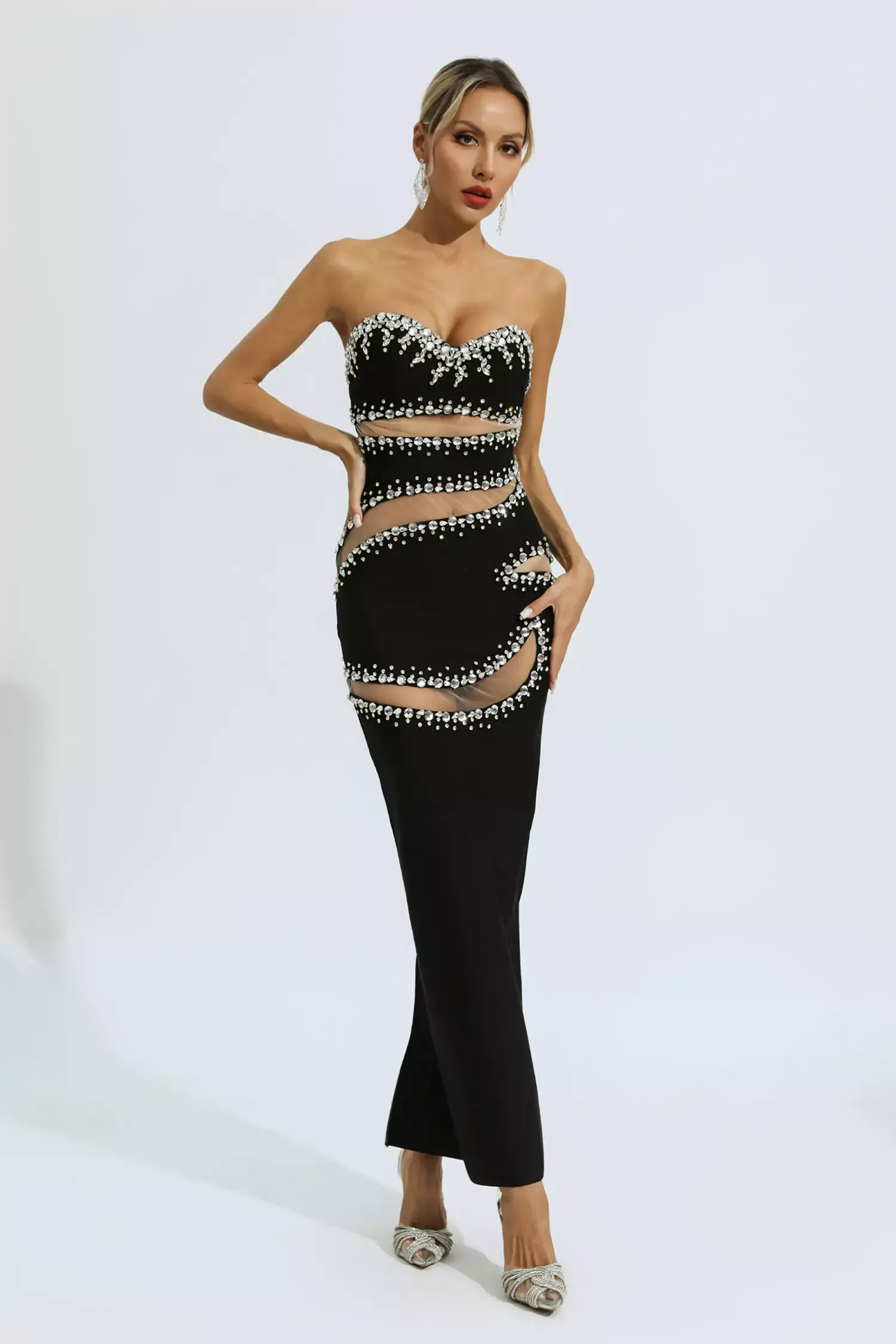 Nala Black Beading Mesh Bandage Dress Nala Black Beading Mesh Bandage Dress