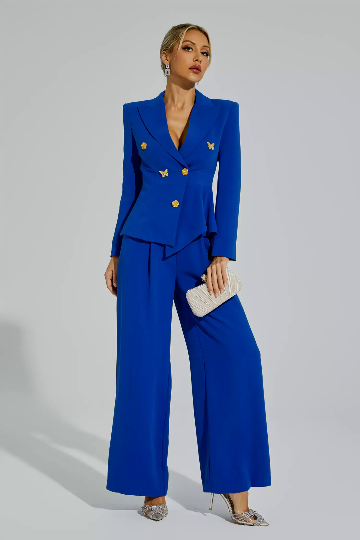 Viola Blue Butterflies Button Blazer Set Viola Blue Butterflies Button Blazer Set