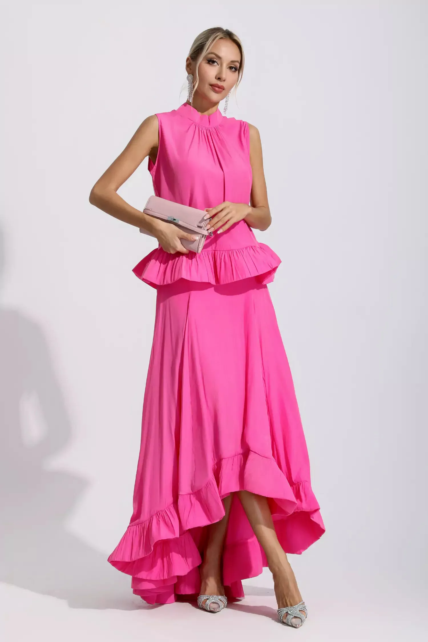 Elaine Pink Sleeveless Ruffle Mermaid Set Elaine Pink Sleeveless Ruffle Mermaid Set