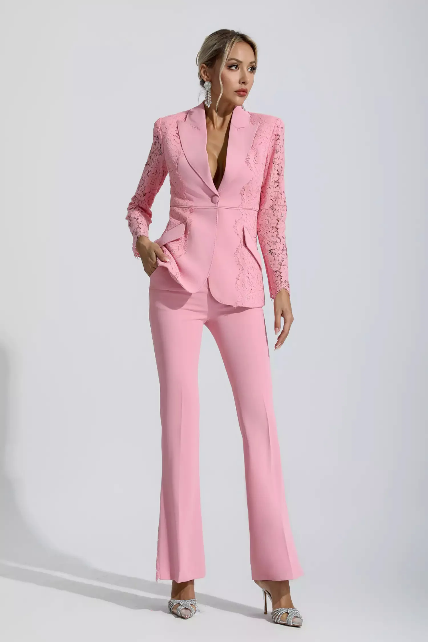 Emory Pink Floral Lace Blazer Set Emory Pink Floral Lace Blazer Set