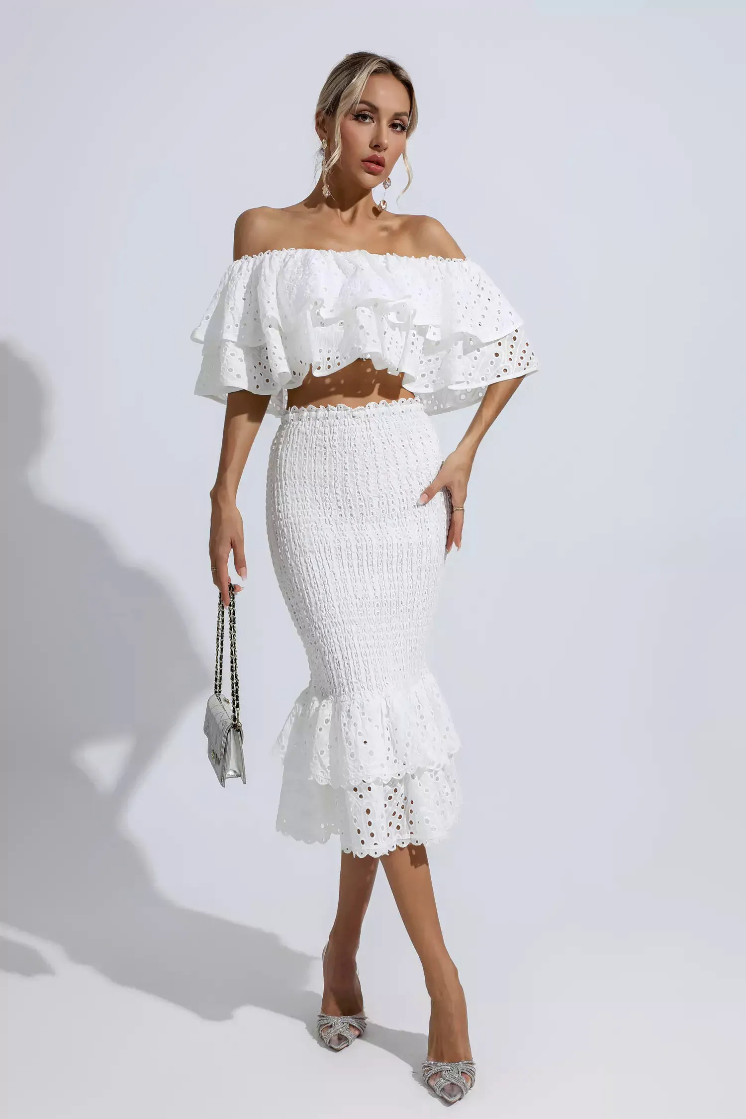 Anaya White Cutout Ruffle Set Anaya White Cutout Ruffle Set