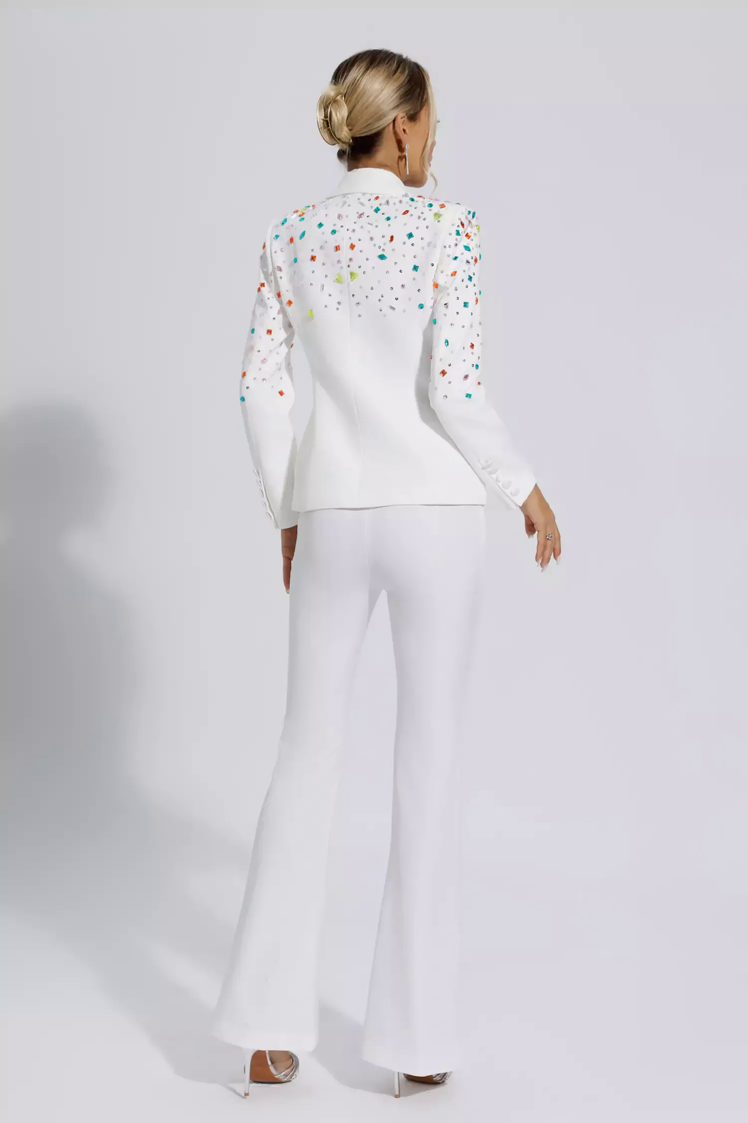 Emely White Beaded Sequin Diamond Blazer Set Emely White Beaded Sequin Diamond Blazer Set