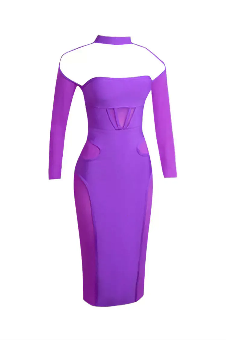 Noa Purple Mesh Bandage Midi Dress Noa Purple Mesh Bandage Midi Dress