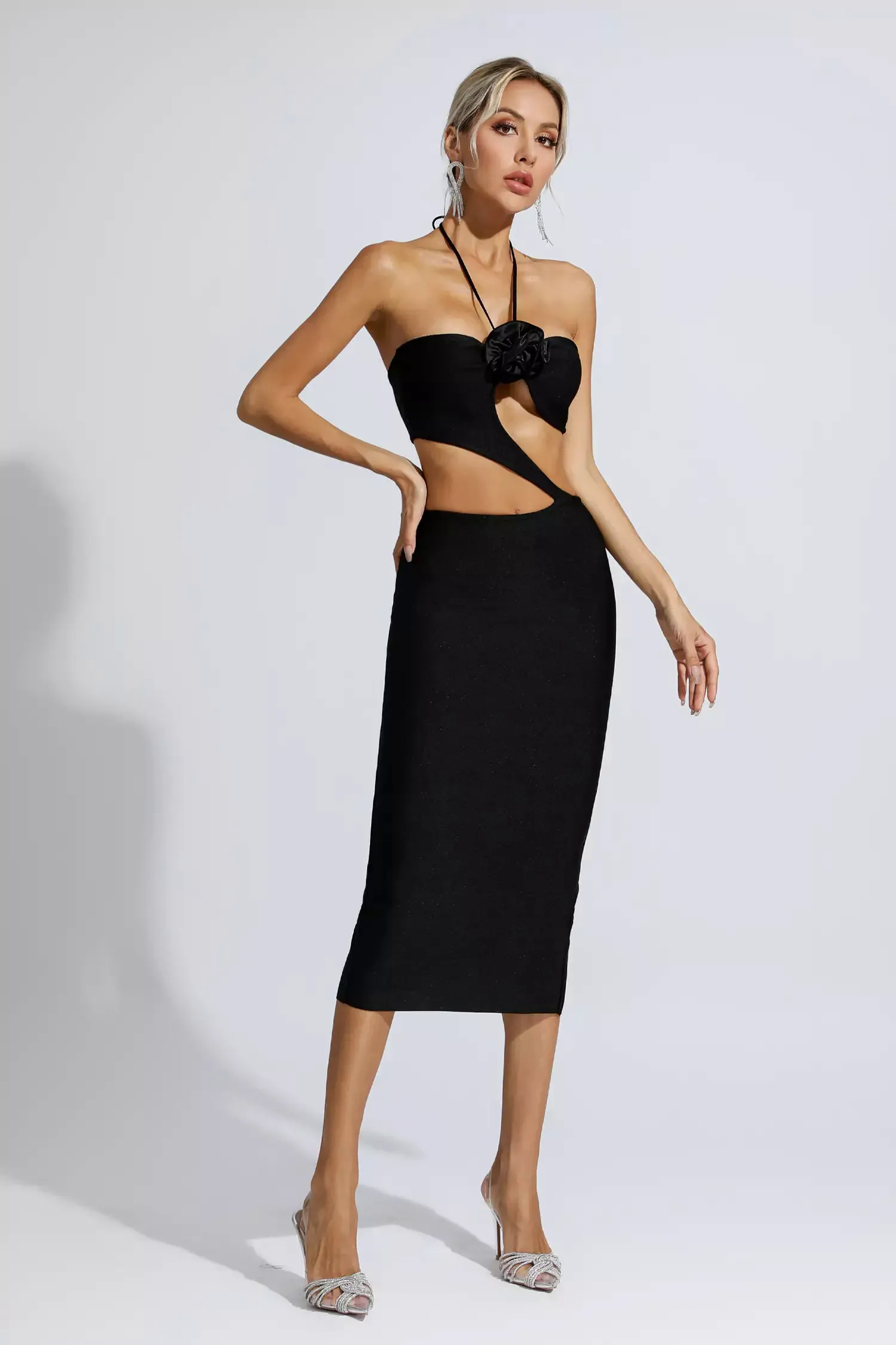 Skye Black Floral Cutout Midi Dress