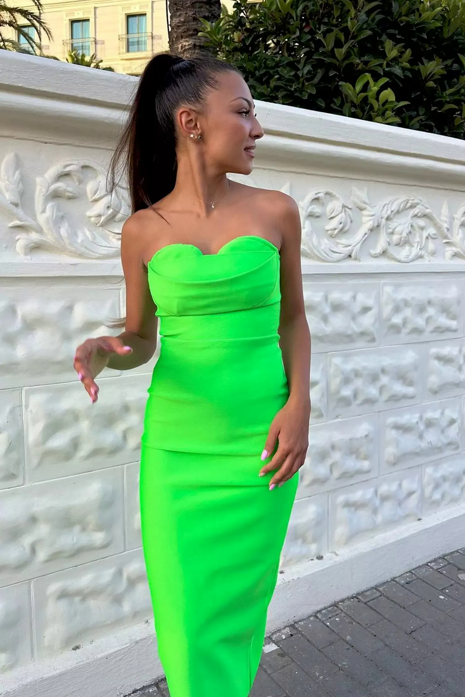Stella Strapless Bandage Midi Dress-Green Stella Strapless Bandage Midi Dress-Green