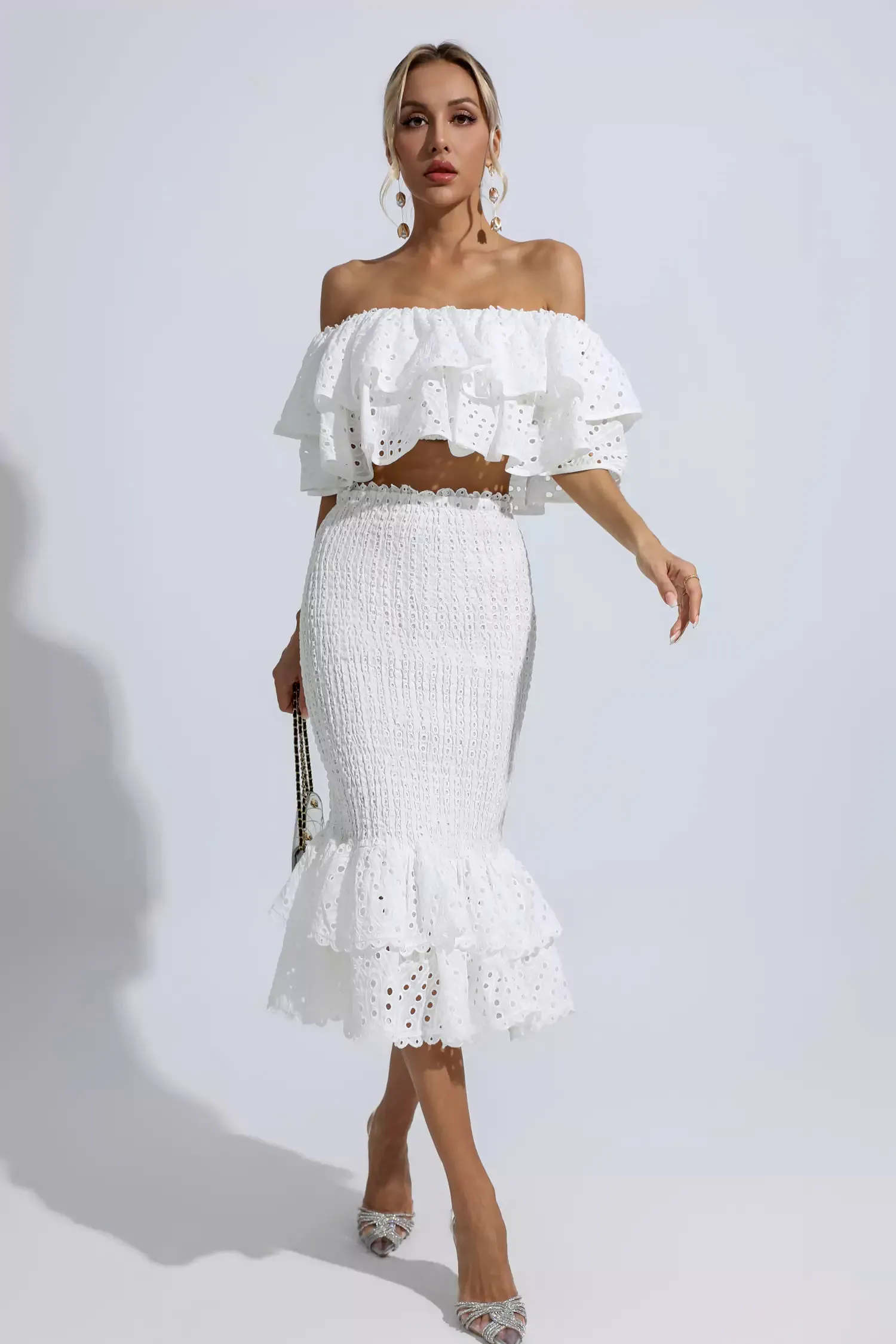 Anaya White Cutout Ruffle Set Anaya White Cutout Ruffle Set