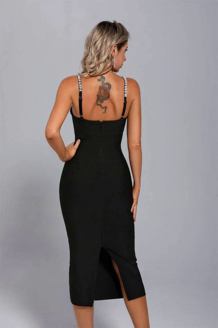 Isla Black Pearl Sling Bodycon Midi Dress