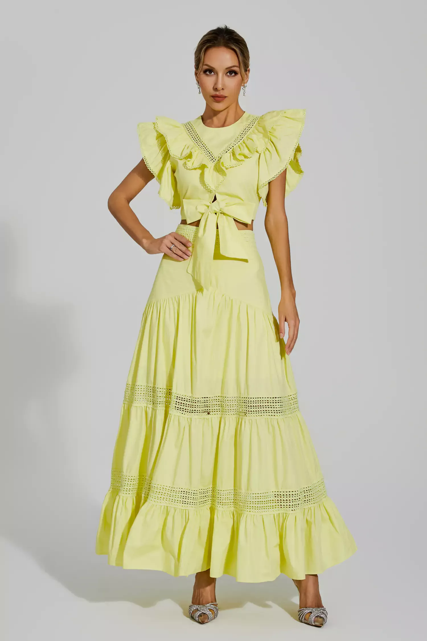 Zoie Yellow Ruffled Sleeveless Set