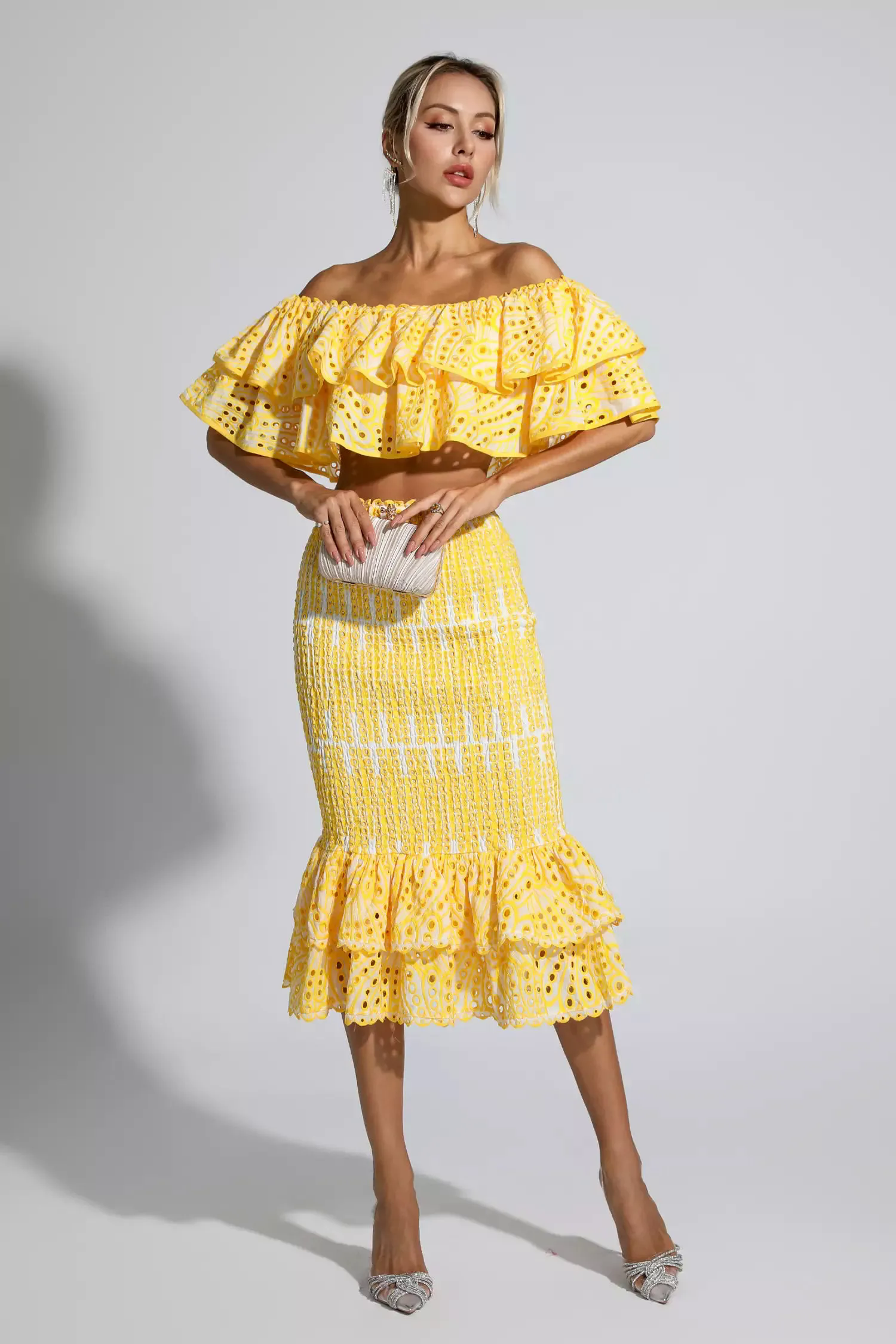 Anaya Yellow Cutout Ruffle Set Anaya Yellow Cutout Ruffle Set