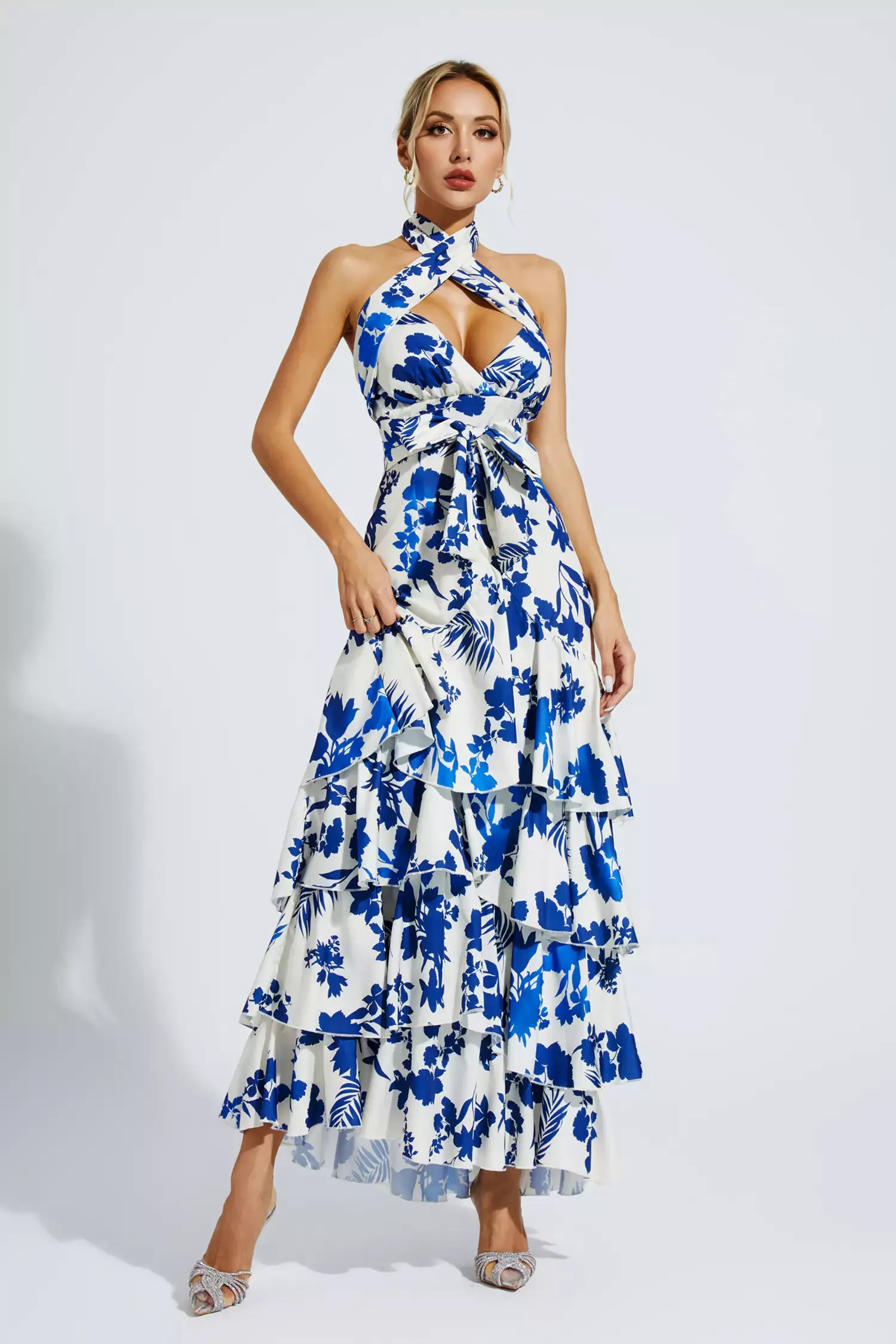 Mae Bohemian Lace-up Maxi Dress-Blue Mae Bohemian Lace-up Maxi Dress-Blue