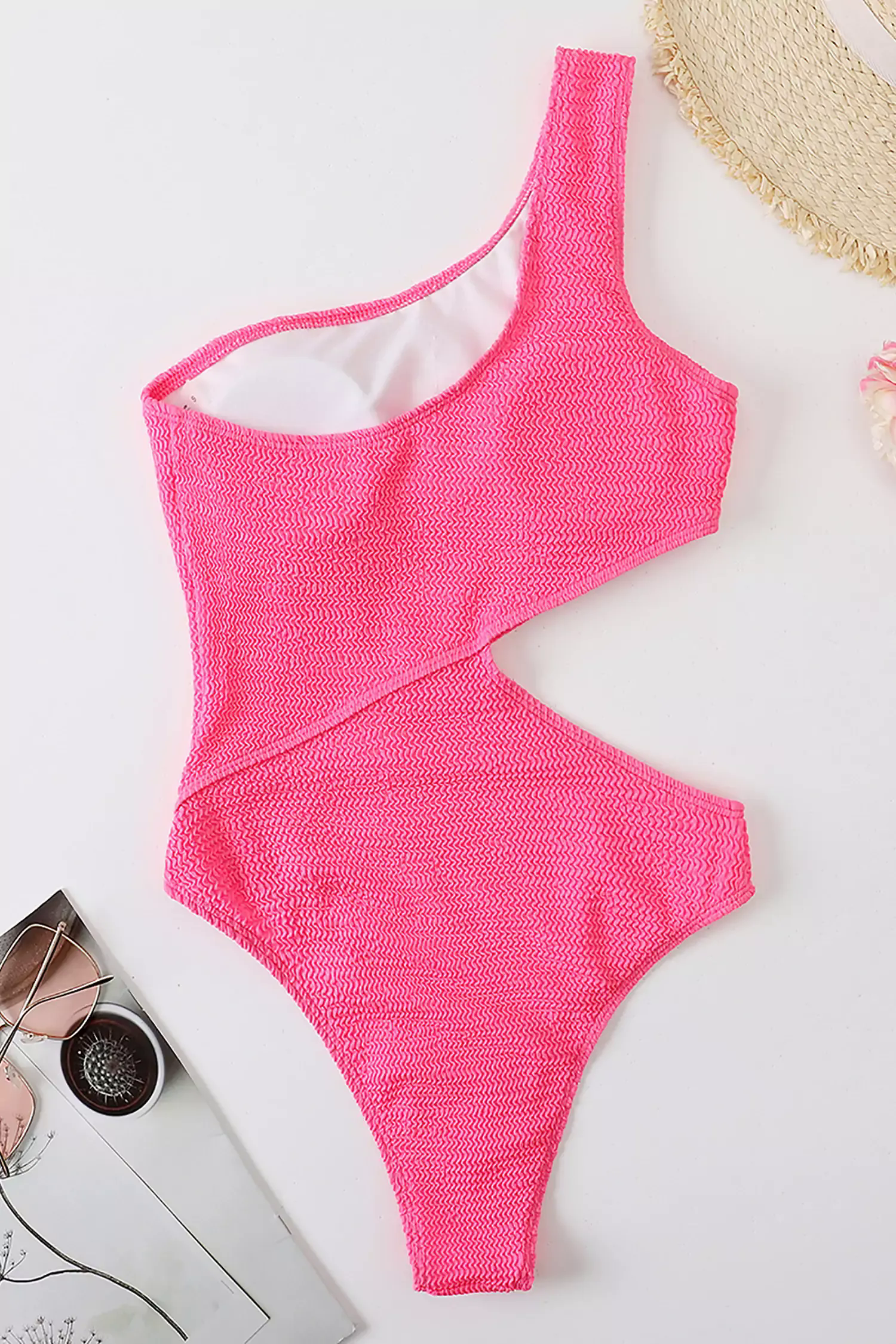 Amaris Pink One Shoulder Cut Our Swimwear Amaris Pink One Shoulder Cut Our Swimwear