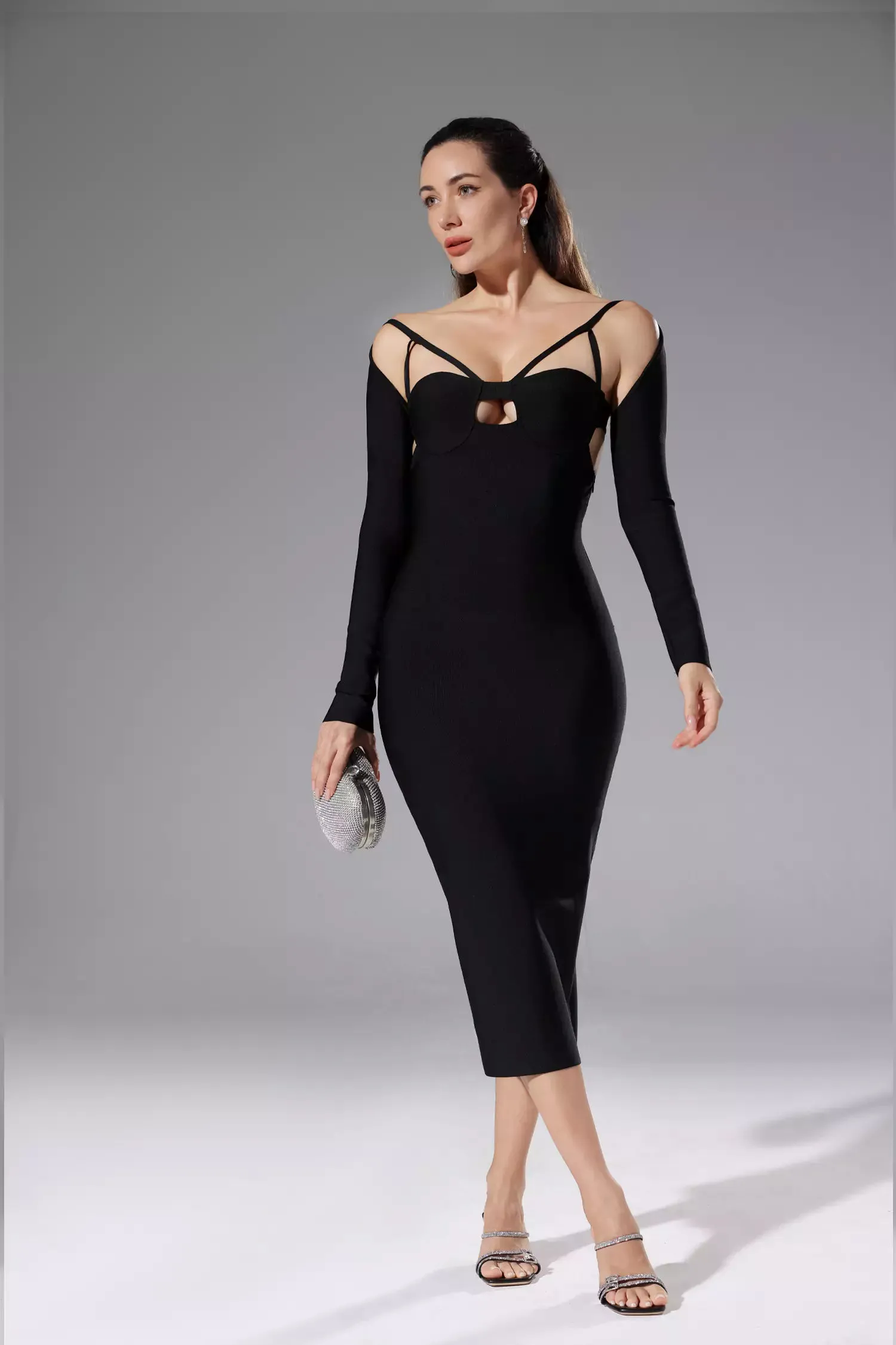 Wren Black Bandage Midi Dress