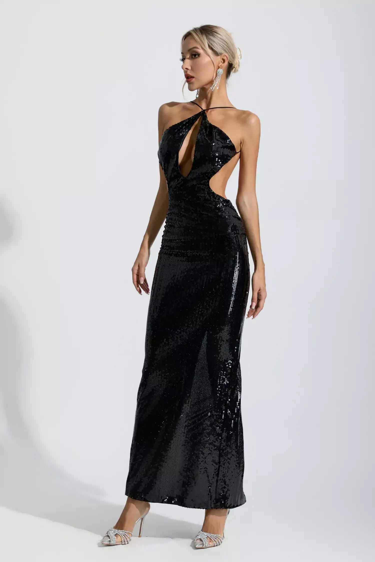 Jimena Black Sequin Trim Maxi Dress Jimena Black Sequin Trim Maxi Dress
