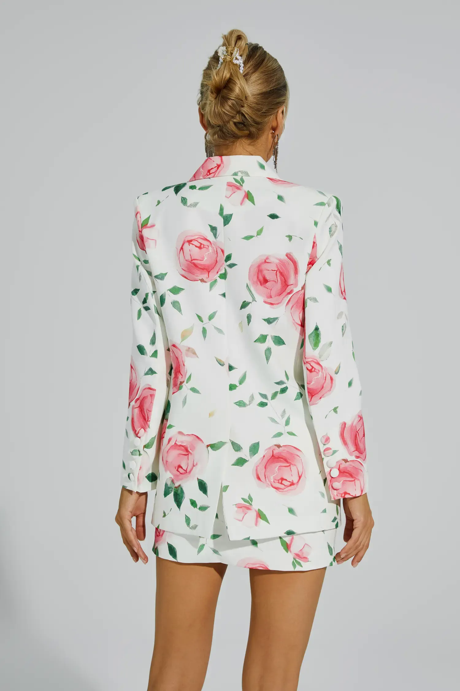 Electra White Rose Printed Blazer Set Electra White Rose Printed Blazer Set