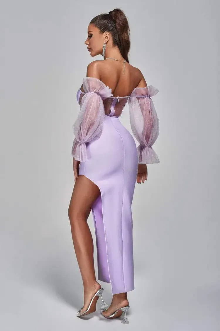 Blakely Purple Mesh Strapless Bodycon Dress
