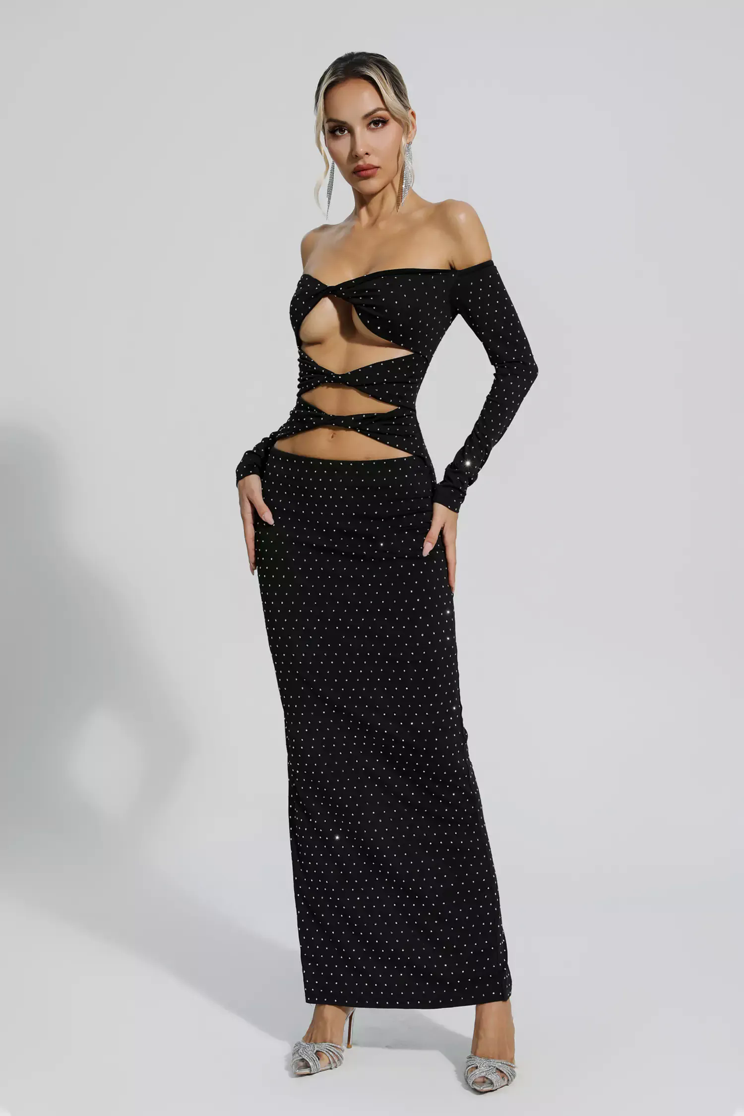Kataleya Black Diamond Embellishment Cut Out Dress Kataleya Black Diamond Embellishment Cut Out Dress