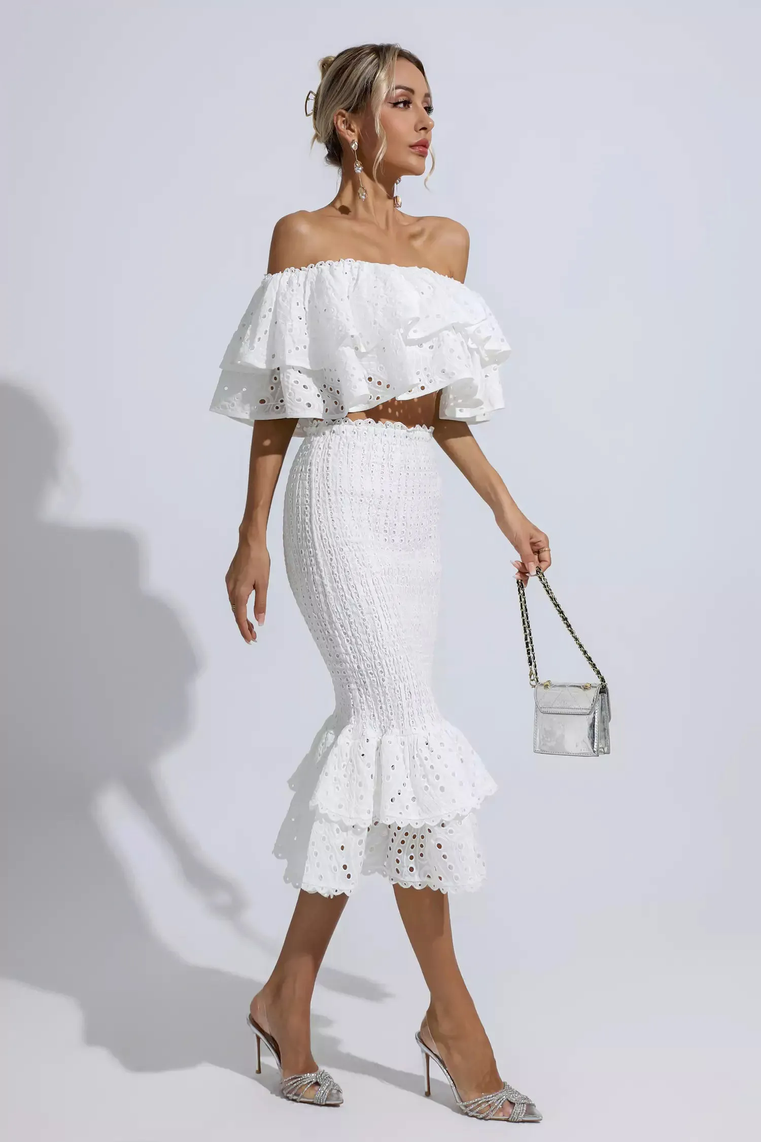 Anaya White Cutout Ruffle Set Anaya White Cutout Ruffle Set