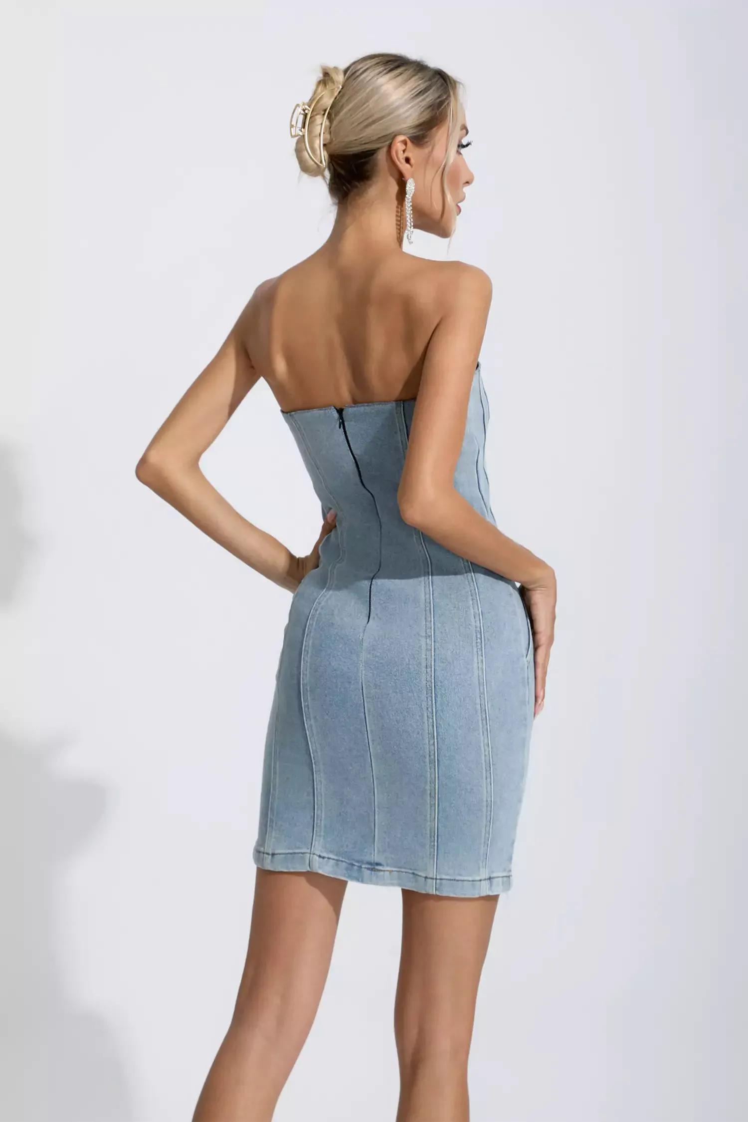 Charleigh Denim Blue Flower Embellished Dress