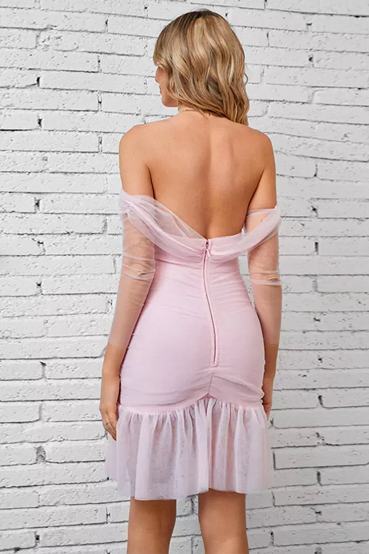 Kiara Light Pink Mesh Ruched Mini Dress Kiara Light Pink Mesh Ruched Mini Dress