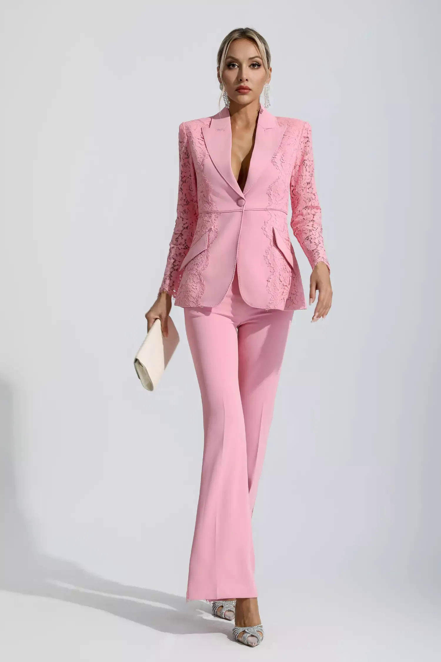 Emory Pink Floral Lace Blazer Set Emory Pink Floral Lace Blazer Set