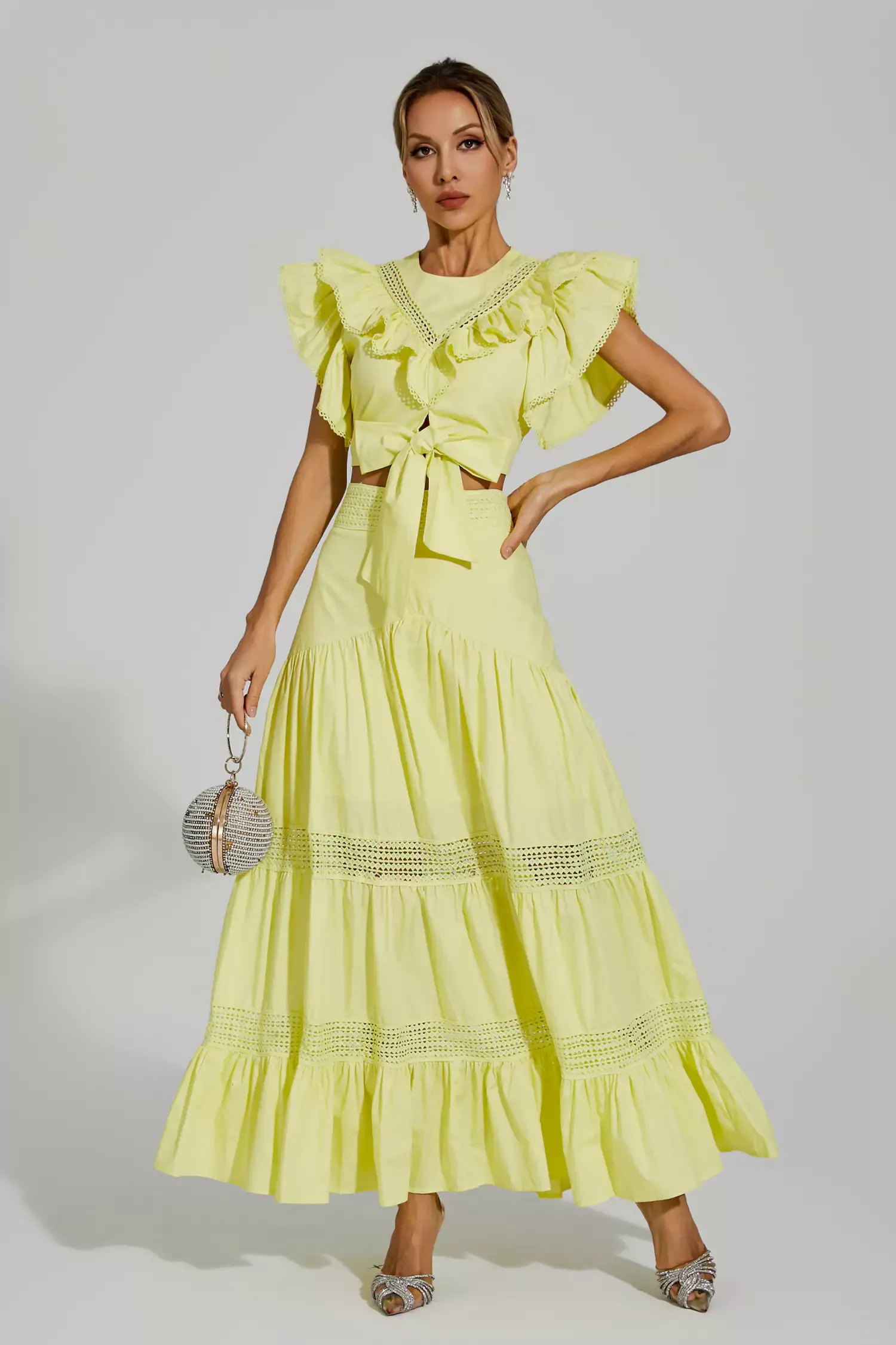 Zoie Yellow Ruffled Sleeveless Set