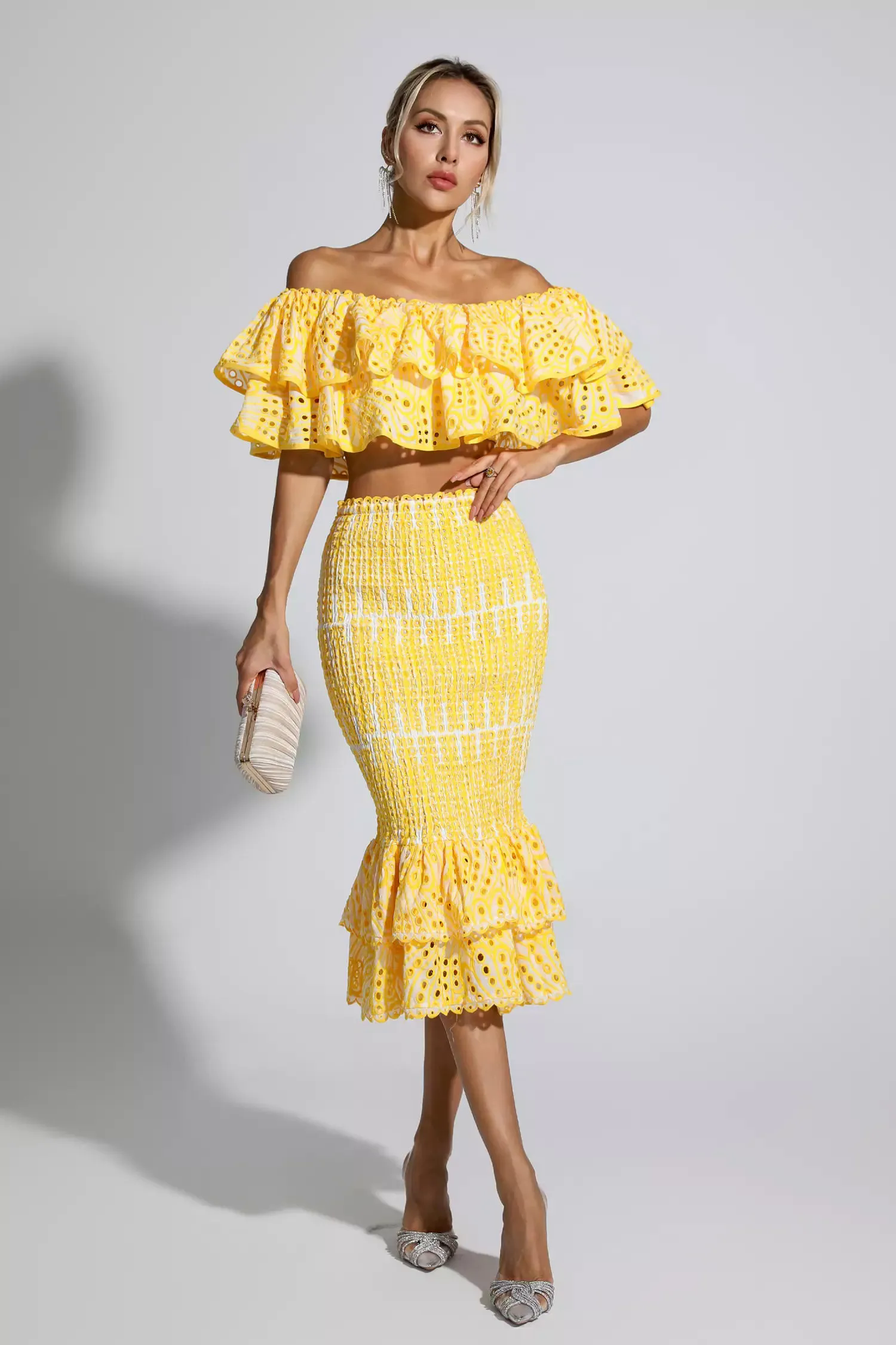 Anaya Yellow Cutout Ruffle Set