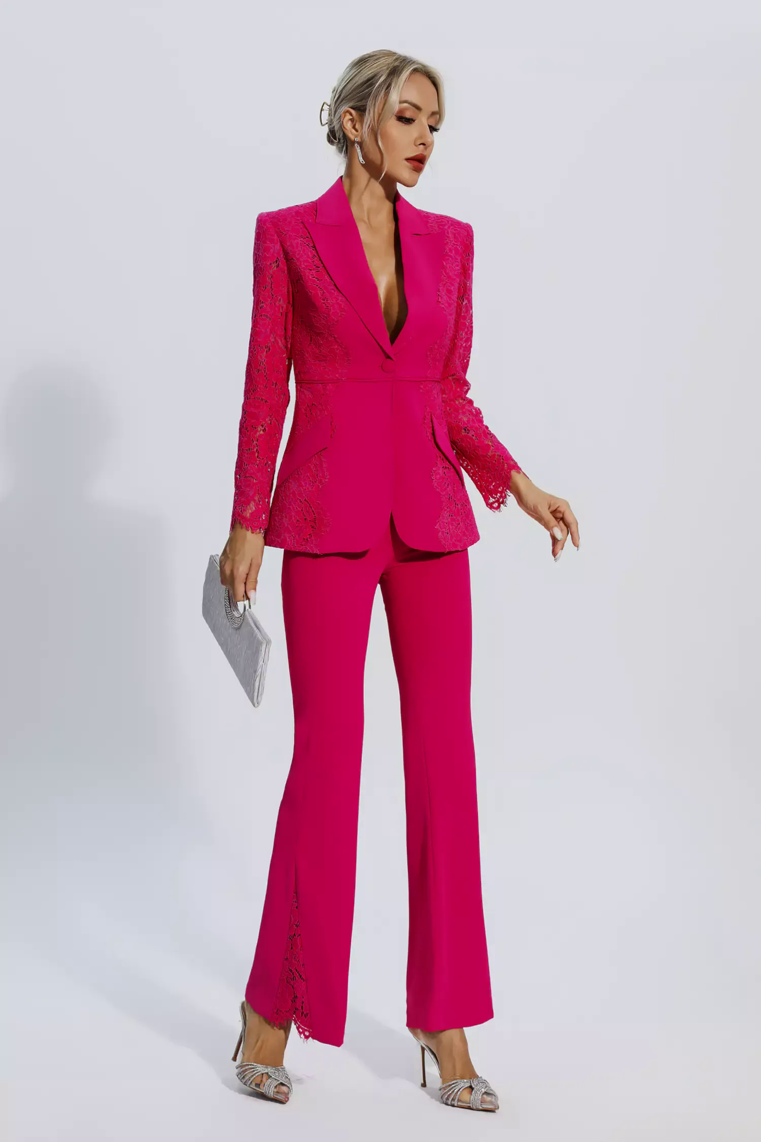 Emory Rose Red Floral Lace Blazer Set Emory Rose Red Floral Lace Blazer Set