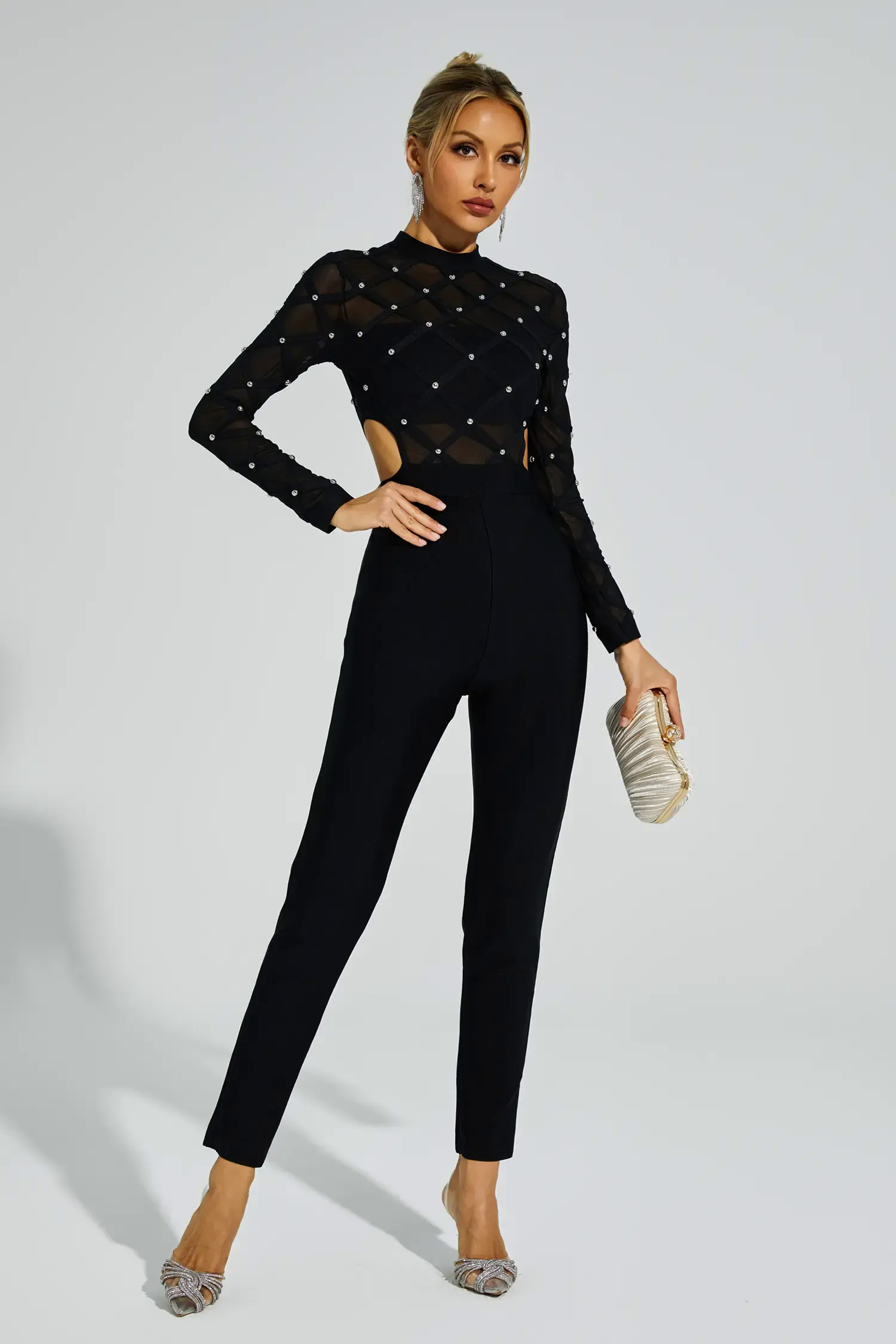 Carr Black Beaded Cut Out Jumpsuit Carr Black Beaded Cut Out Jumpsuit