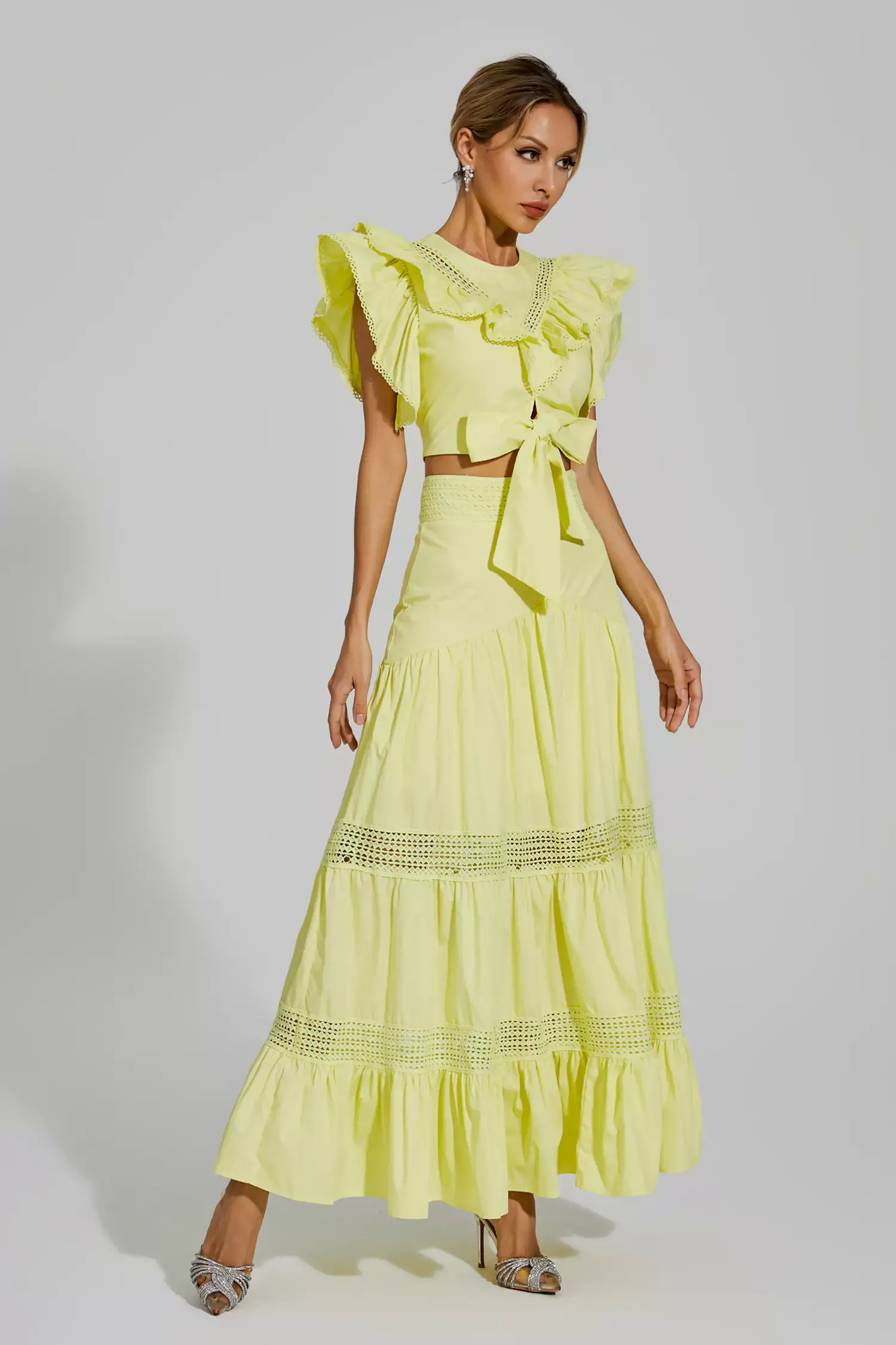 Zoie Yellow Ruffled Sleeveless Set