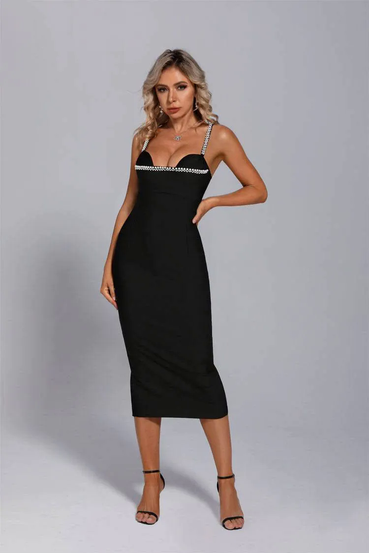 Isla Black Pearl Sling Bodycon Midi Dress