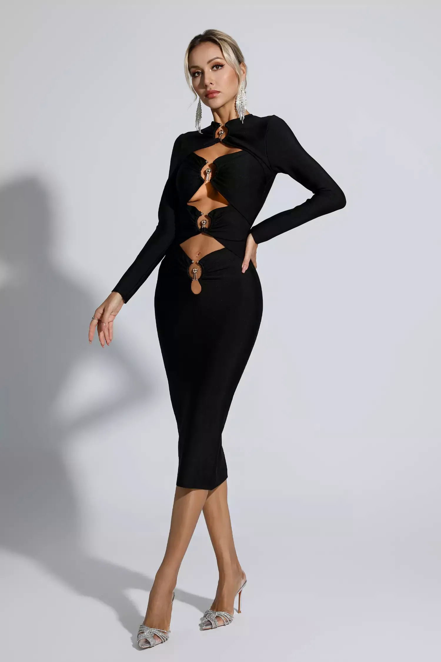 Addilyn Black Hollow Out Bandage Midi Dress Addilyn Black Hollow Out Bandage Midi Dress