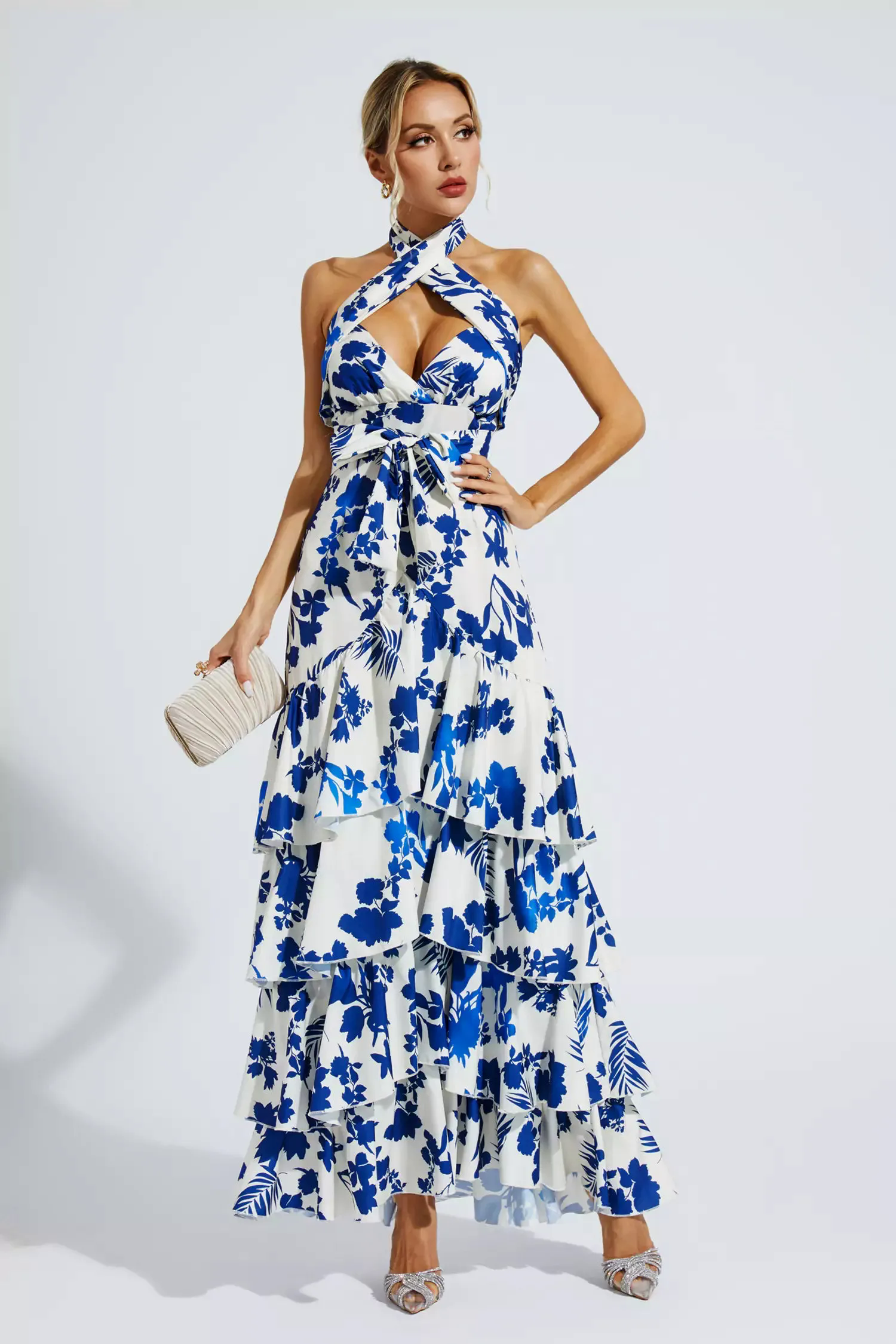 Mae Bohemian Lace-up Maxi Dress-Blue Mae Bohemian Lace-up Maxi Dress-Blue