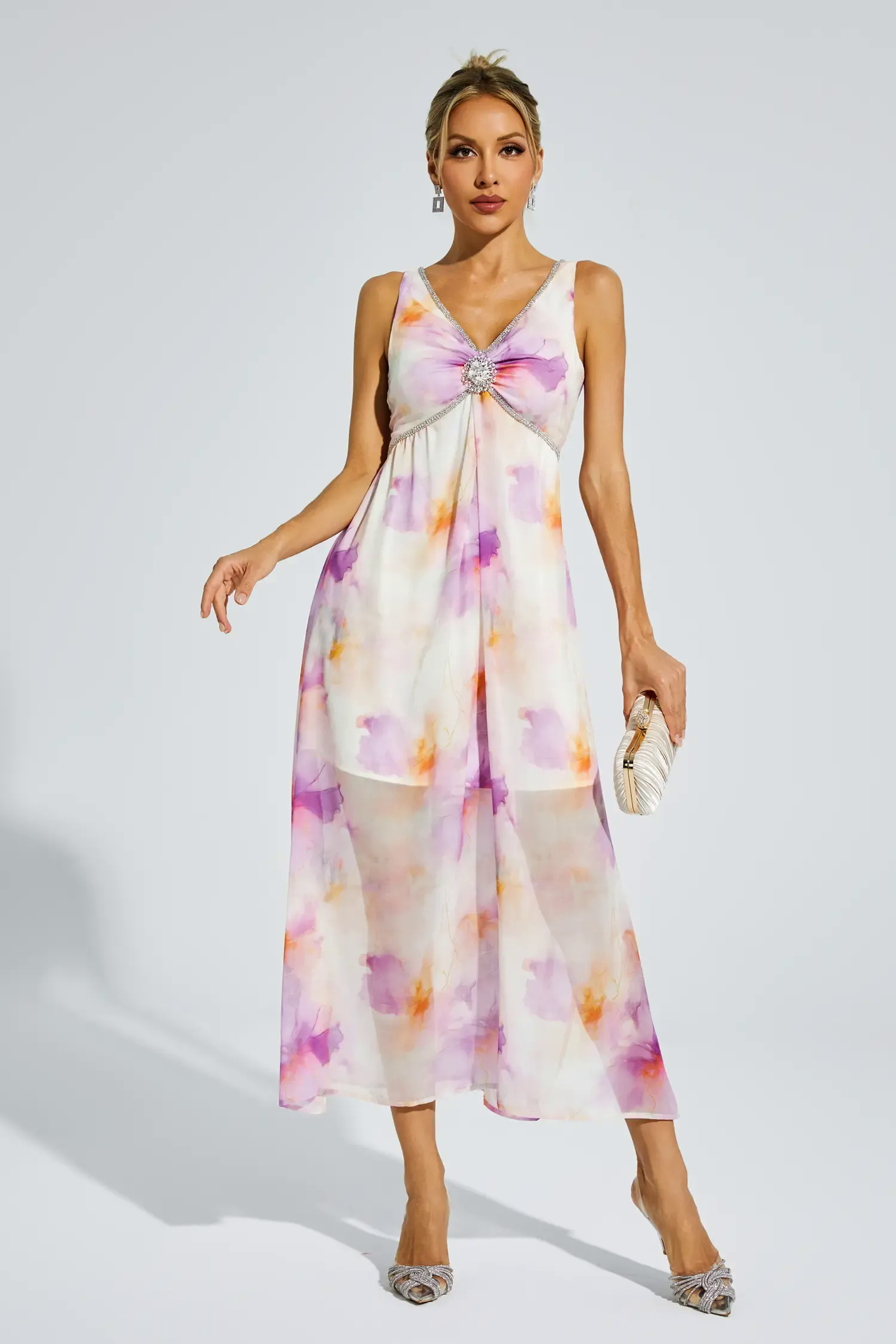 Tyler Purple Diamond V neck Midi Dress Tyler Purple Diamond V neck Midi Dress