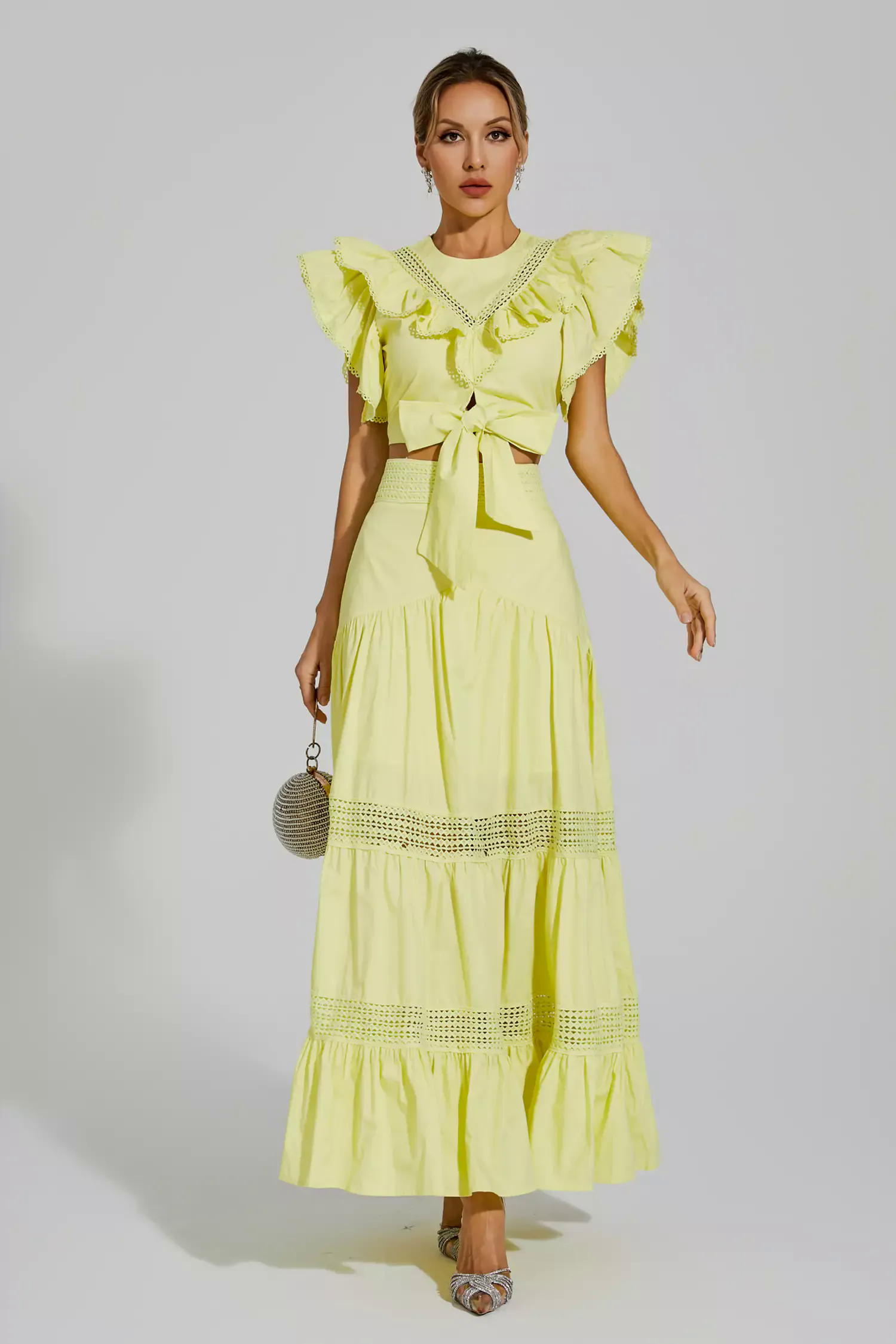 Zoie Yellow Ruffled Sleeveless Set