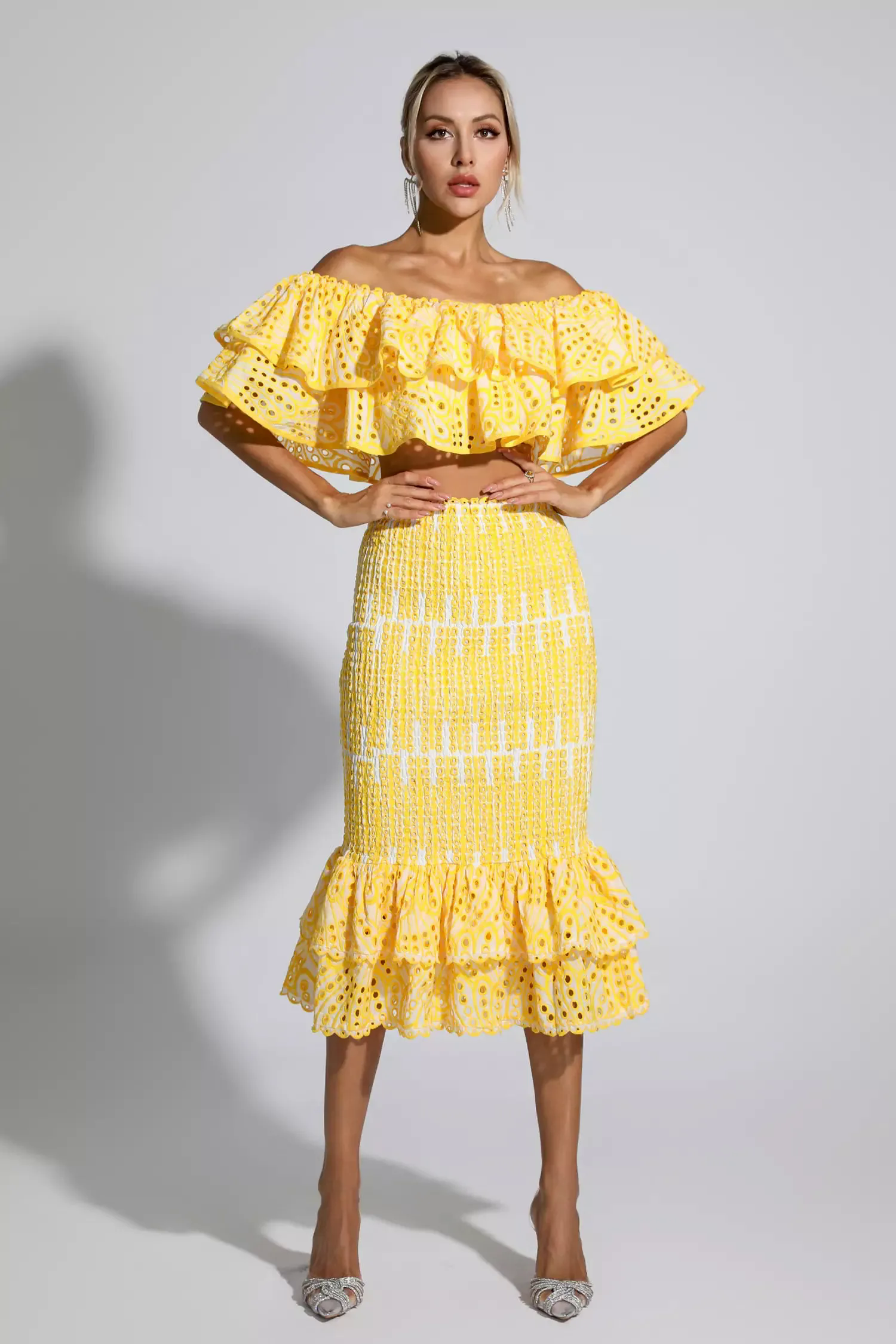Anaya Yellow Cutout Ruffle Set Anaya Yellow Cutout Ruffle Set
