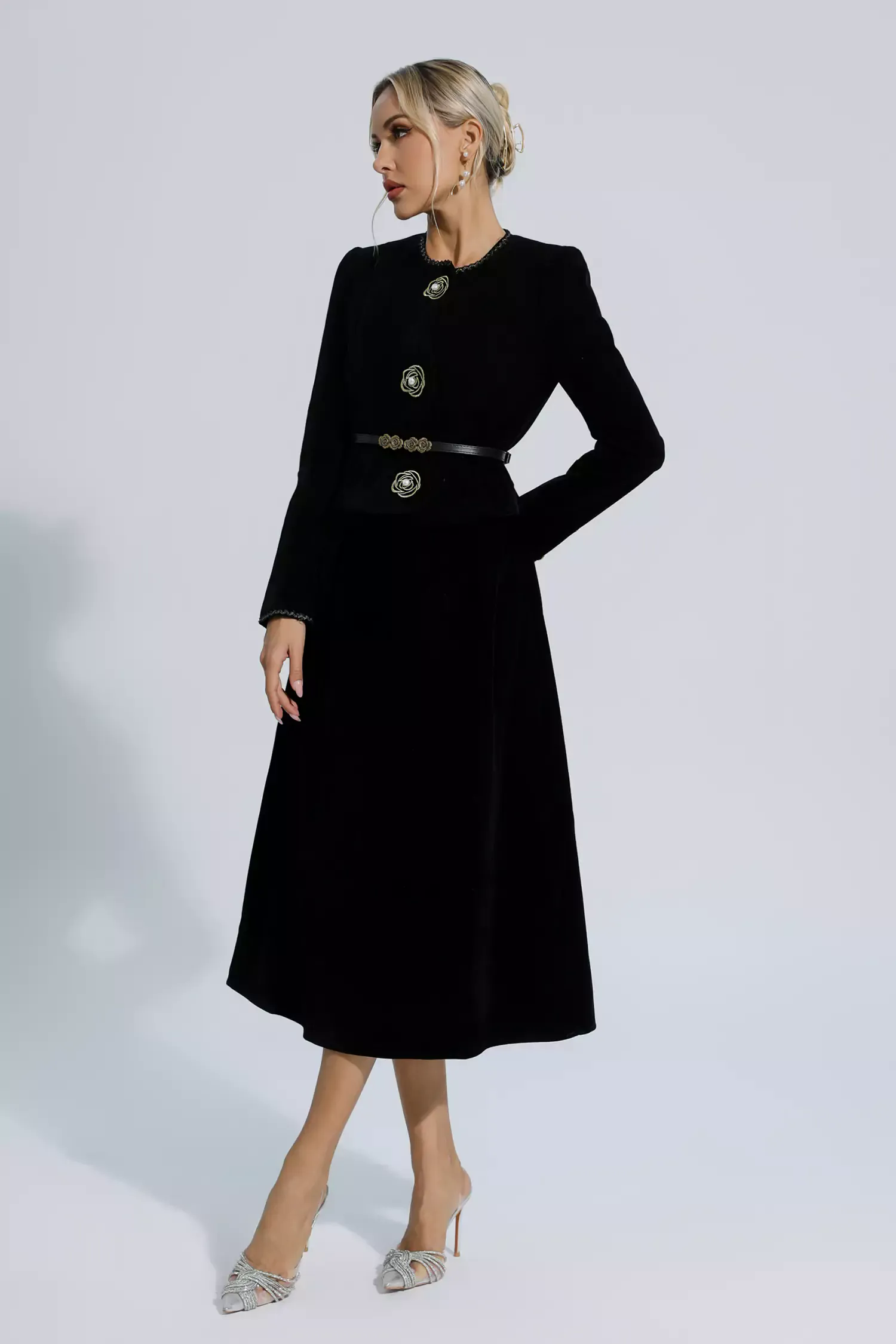 Lina Black Woolen Floral Blazer Set Lina Black Woolen Floral Blazer Set
