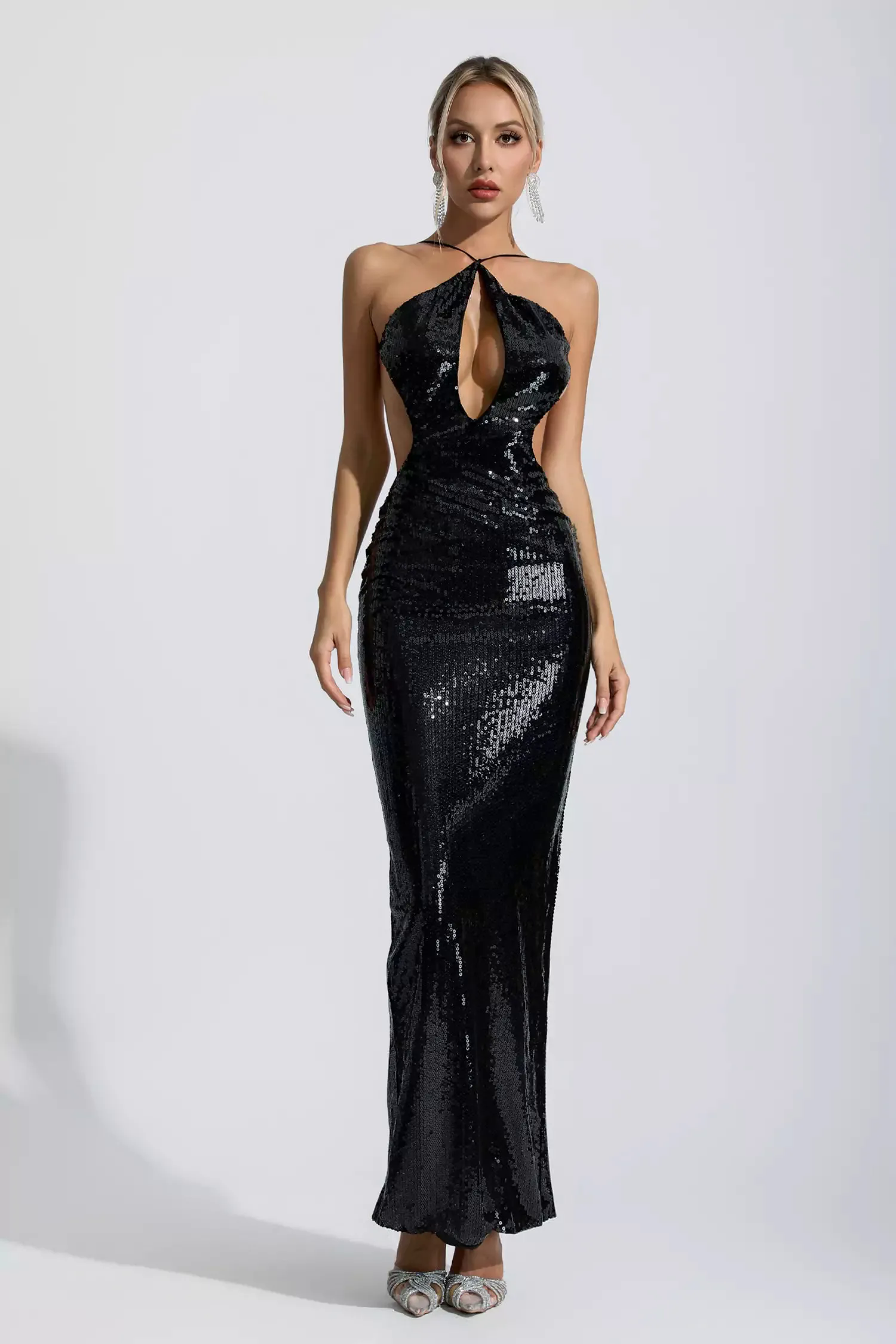 Jimena Black Sequin Trim Maxi Dress Jimena Black Sequin Trim Maxi Dress