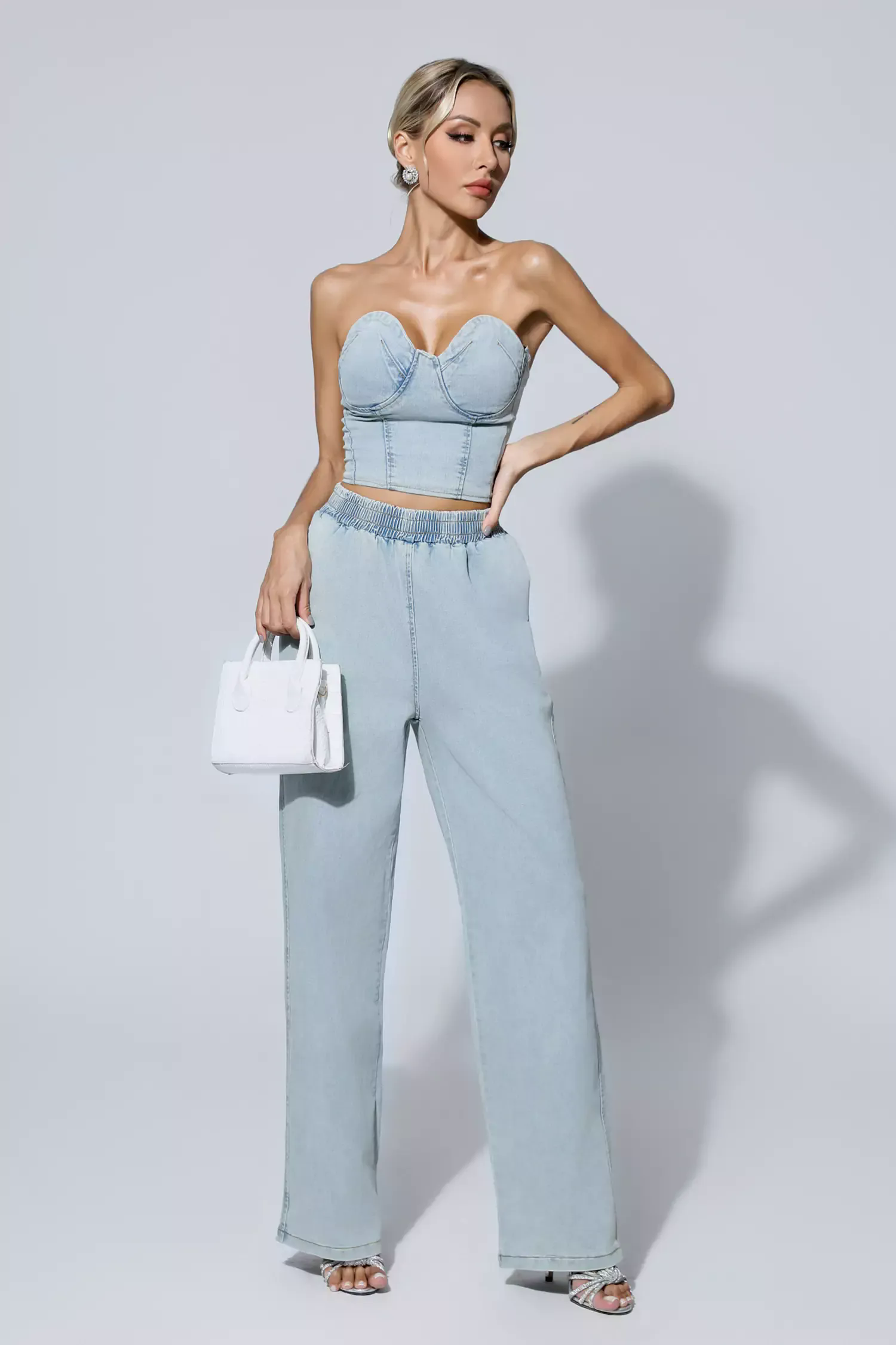 Marie Blue Denim Tube Top Set