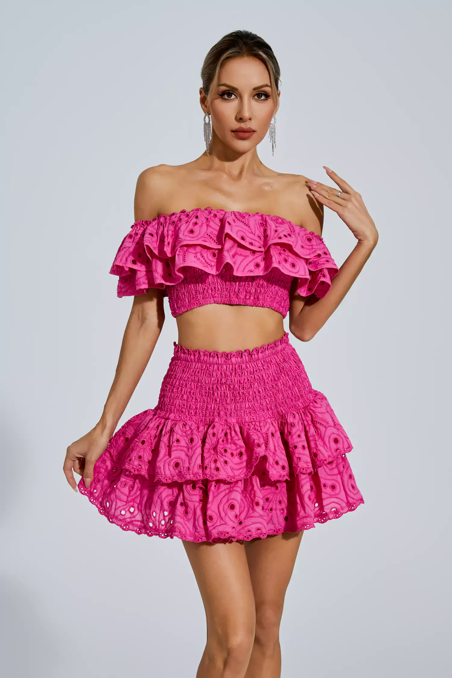 Dorothy Pink Floral Ruffle Off-Shoulder Set