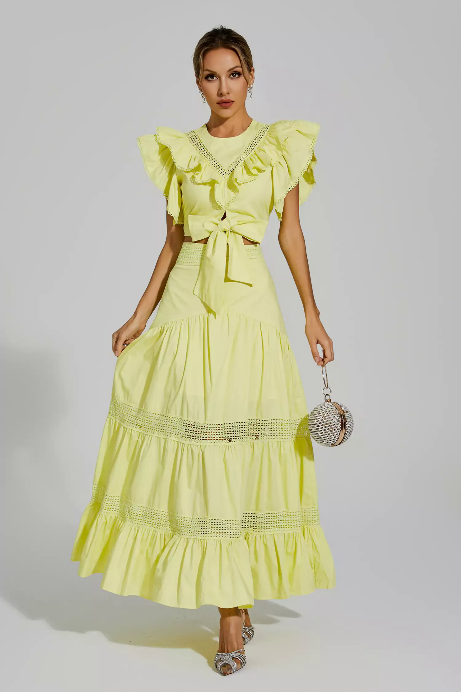 Zoie Yellow Ruffled Sleeveless Set