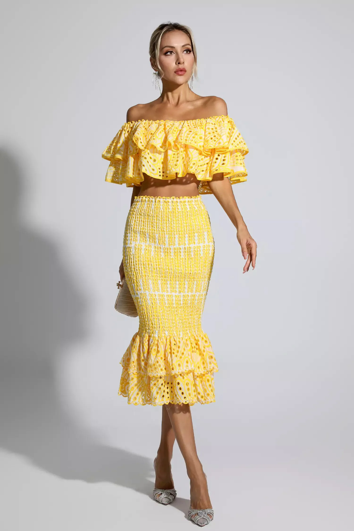 Anaya Yellow Cutout Ruffle Set Anaya Yellow Cutout Ruffle Set