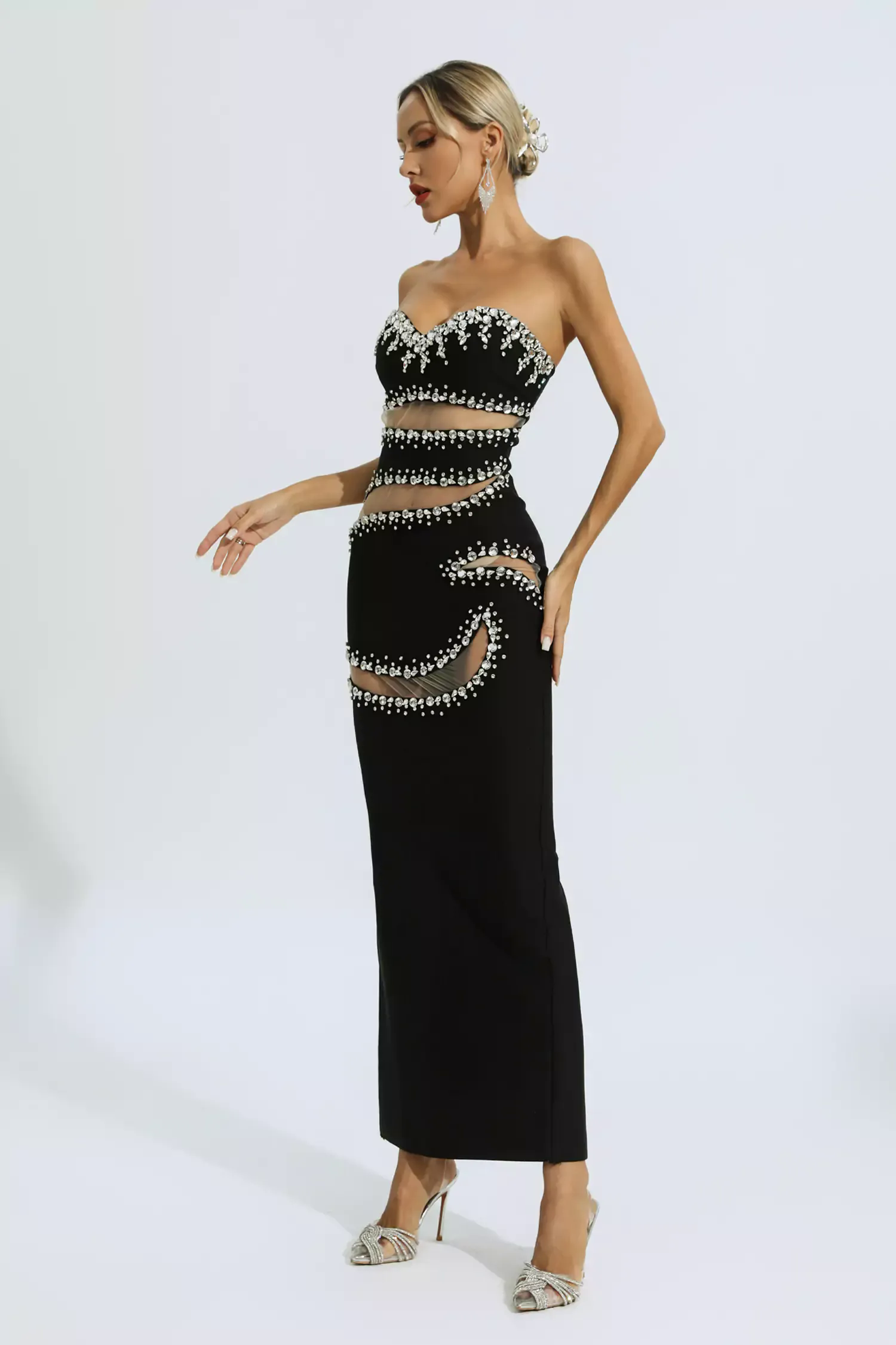 Nala Black Beading Mesh Bandage Dress Nala Black Beading Mesh Bandage Dress
