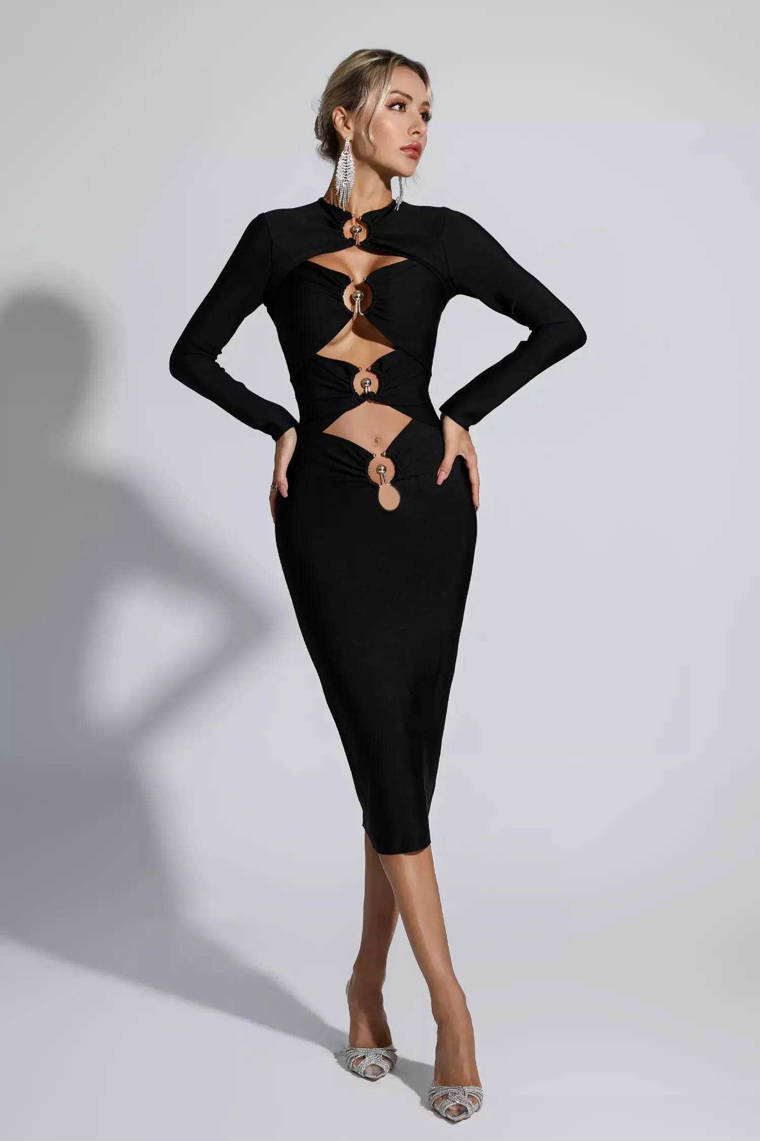 Addilyn Black Hollow Out Bandage Midi Dress Addilyn Black Hollow Out Bandage Midi Dress