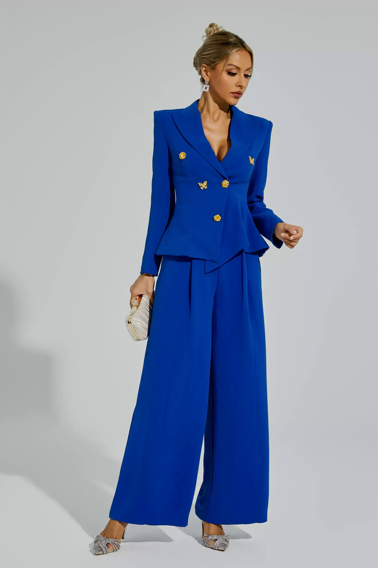Viola Blue Butterflies Button Blazer Set Viola Blue Butterflies Button Blazer Set