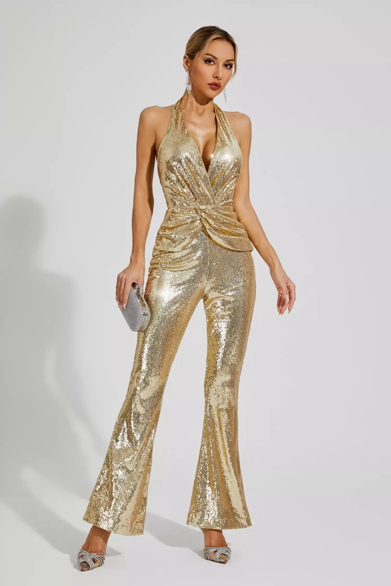 Kelly Gold Sequins Halter Jumpsuit Kelly Gold Sequins Halter Jumpsuit
