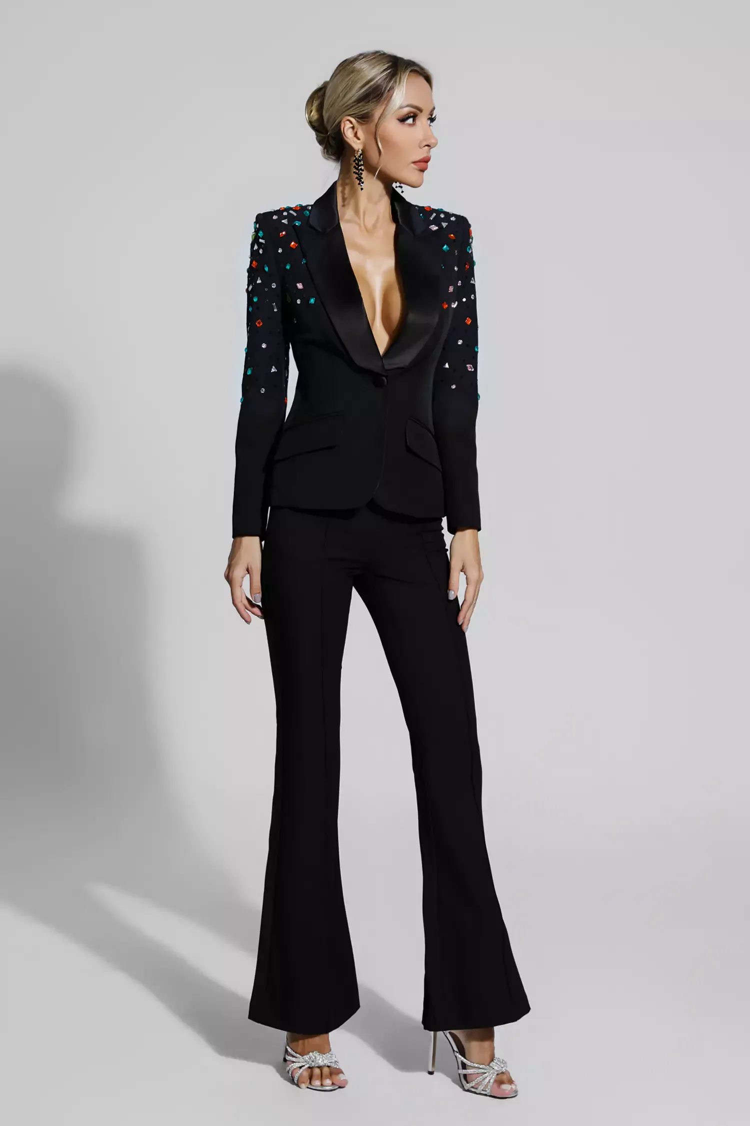 Emely Black Beaded Sequin Diamond Blazer Set Emely Black Beaded Sequin Diamond Blazer Set